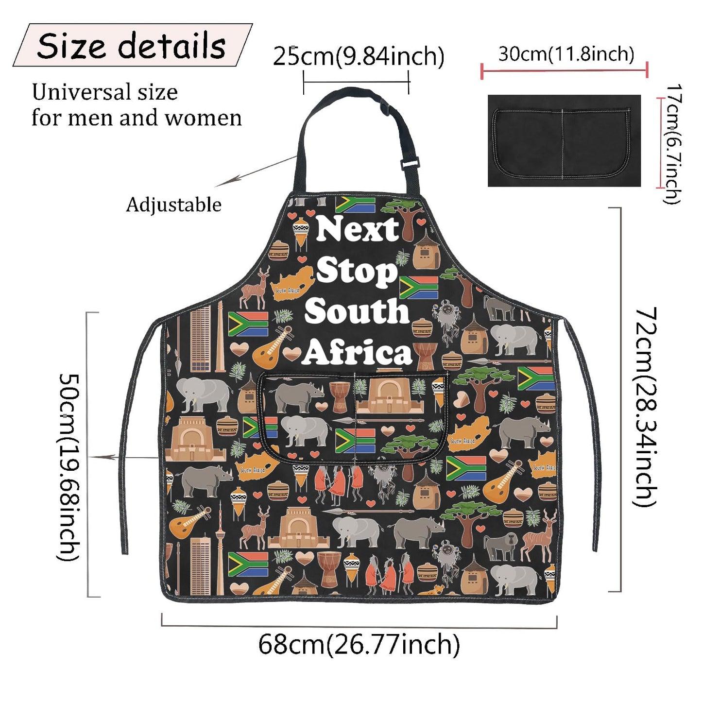 JXGZSO South Africa Symbols Gift Next Stop South Africa Apron With Pockets South Africa Trip Gift Chef Cooking Apron