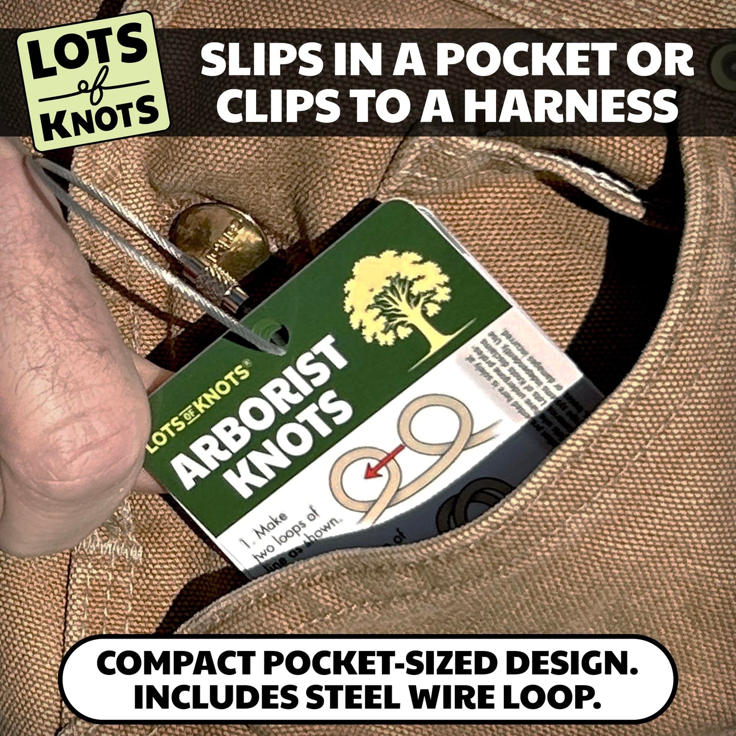 Arborist Knots - Knot Cards for Tree Climbing and Tree Trimming - 14 Page Waterproof Pocket Guide for Arborist Equipment Kit