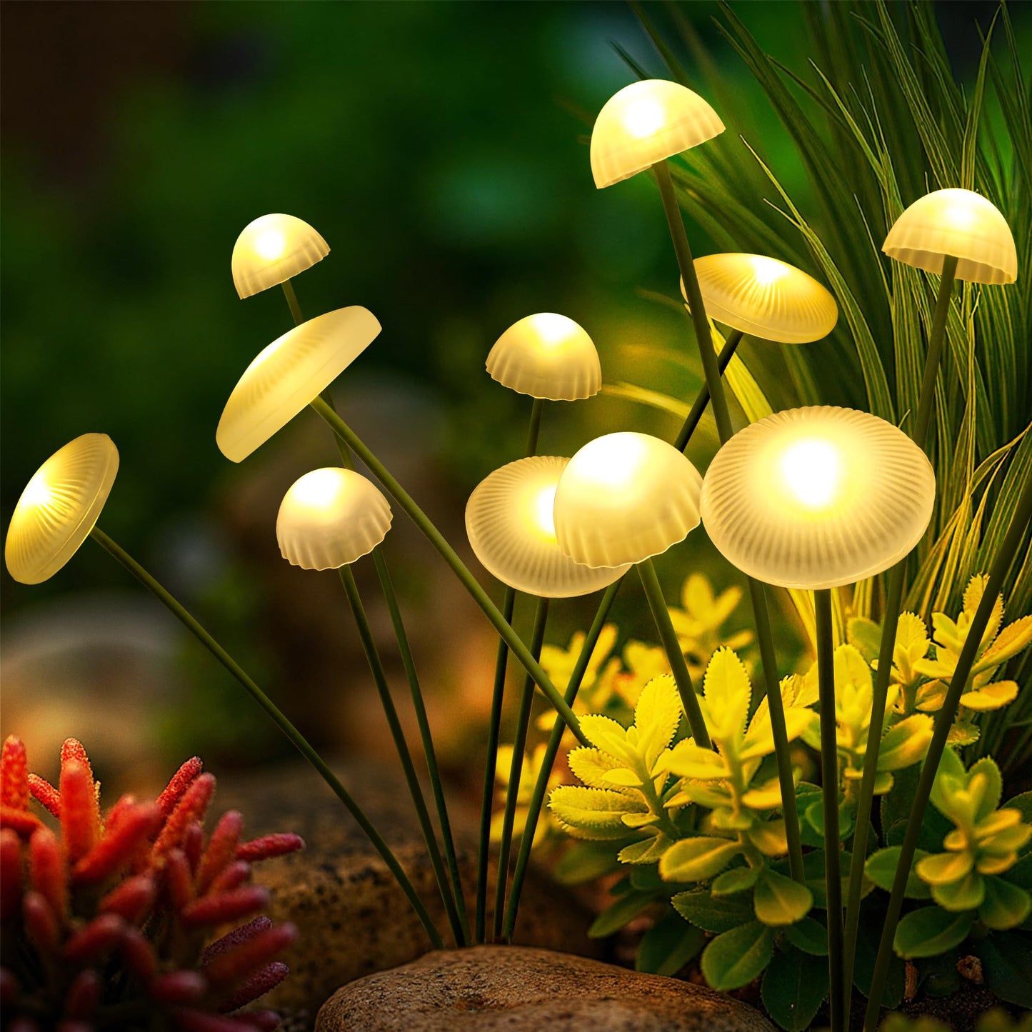 SUNCKET Solar Garden Lights, 2pack Solar Fairy Lights for Outside, Swaying Mushroom Lights Outdoor Decorative, Waterproof Light Decor for Yard,Lawn,Patio,Pathway Decoration(Warm White)