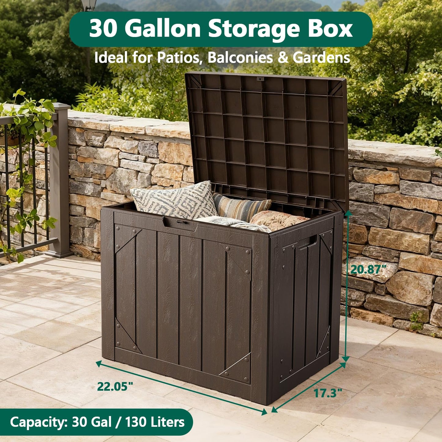 MAKE CHANGES Outdoor Storage Box,30 Gallon Deck Box Outdoor Storage Bench Outside Waterproof Resin Storage Bench, Lockable Patio Cushions, Garden Tools Storage For Furniture, UV Resistant