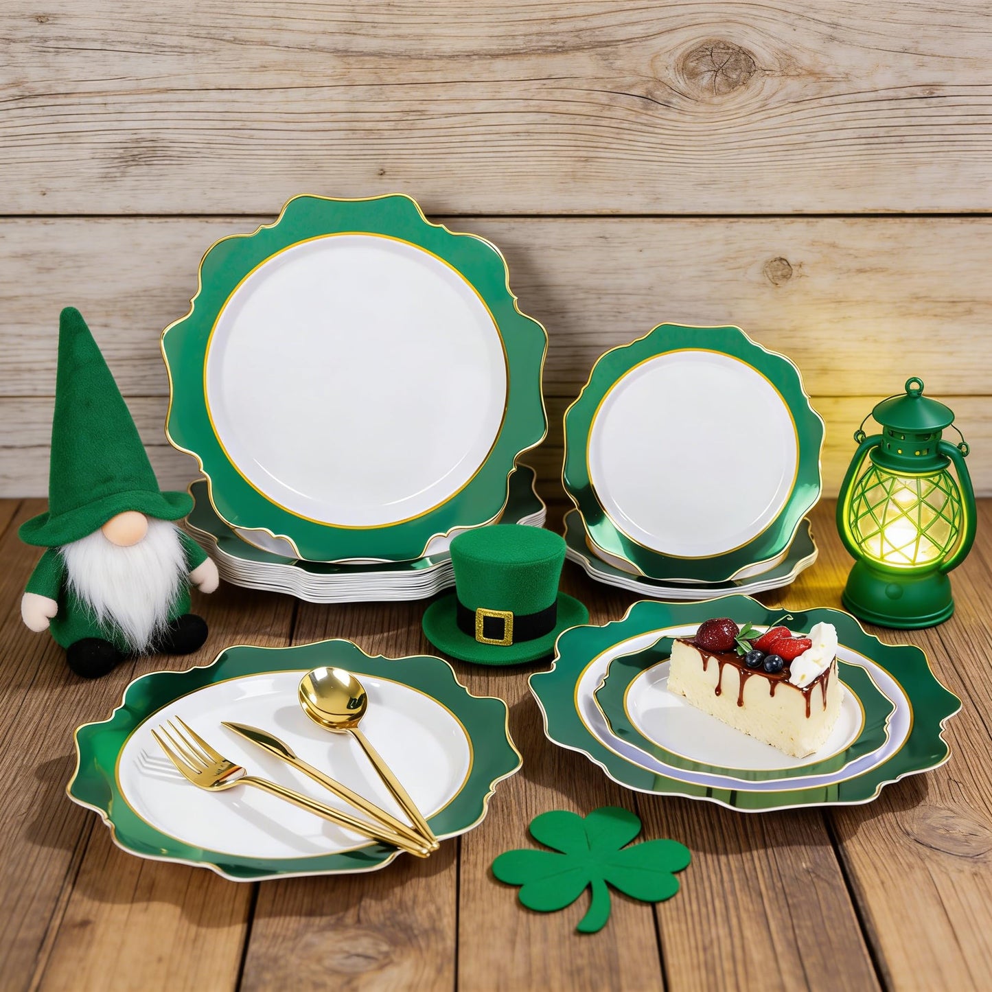 WDF 100PCS Green Plates Disposable - Heavy Duty Green Plates - 50 Guests Green Plastic Plate for Sping/Wedding/Birthday/Party