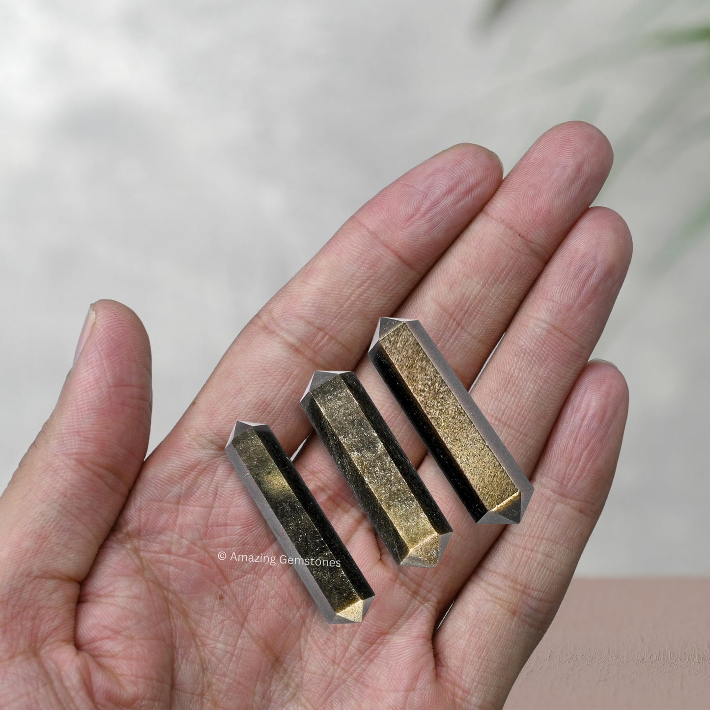 Amazing Gemstone Gold Sheen Obsidian Crystal Points Bulk Healing Crystals - Pack of 3 Double Terminated Healing Wand Point Bulk Crystals for Crafts,Crystal Grid - Premium Crystals for Beginners Gifts