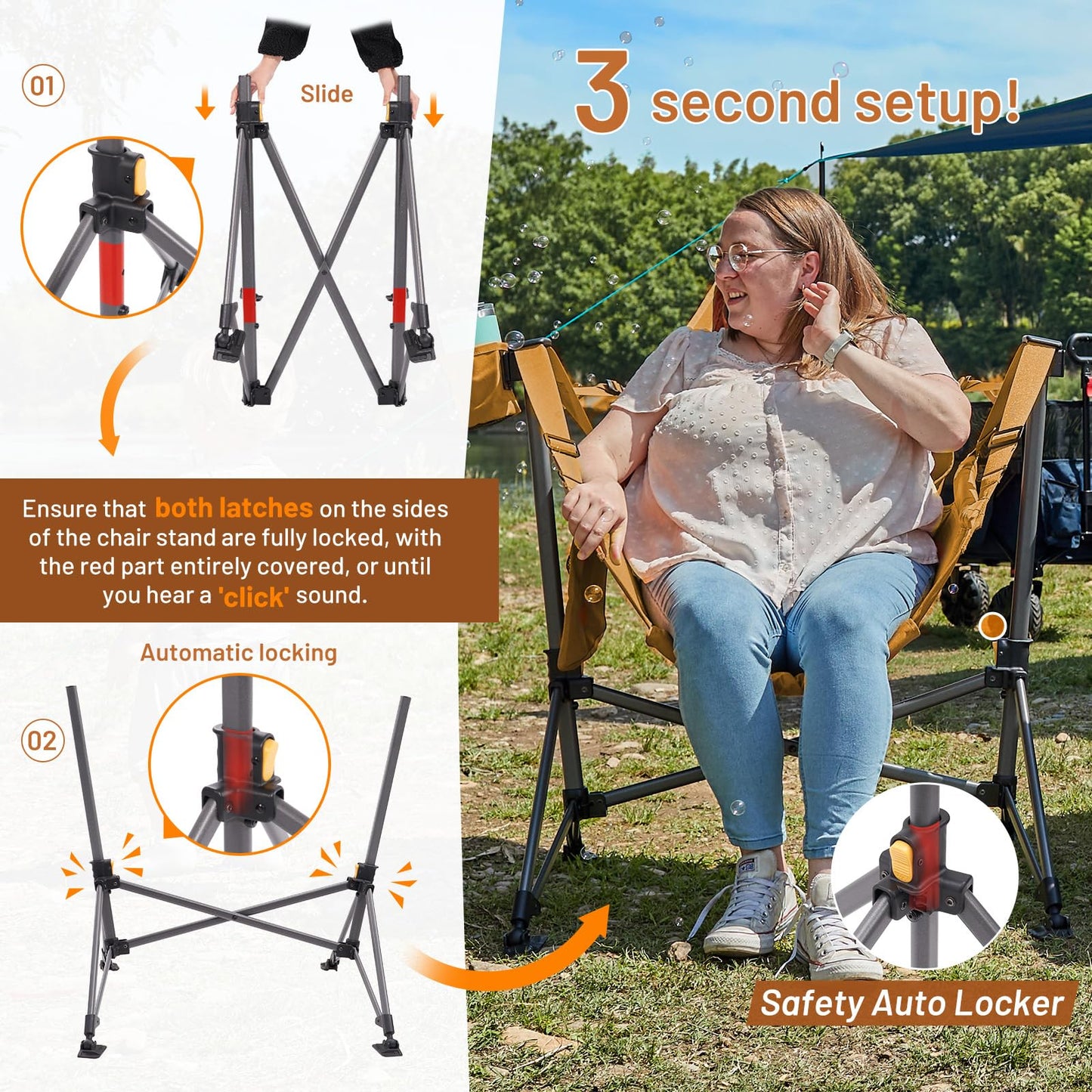 TIMBER RIDGE Hammock Camping Chair, Oversized Swinging Hammock Chair with Adjustable Back and Seat for Outdoor Lawn, Sports, Supports 400lbs, Orange