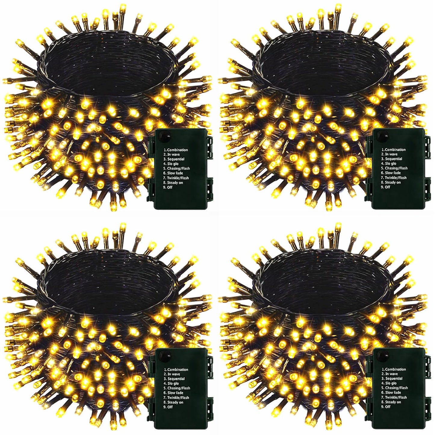 4 Pack 160FT 400 LED Battery Operated Christmas Lights Indoor/Outdoor with Timer & 8 Modes Green Wire Christmas Tree Lights Waterproof Fairy String Lights for Garden Christmas Decoration(Warm White)