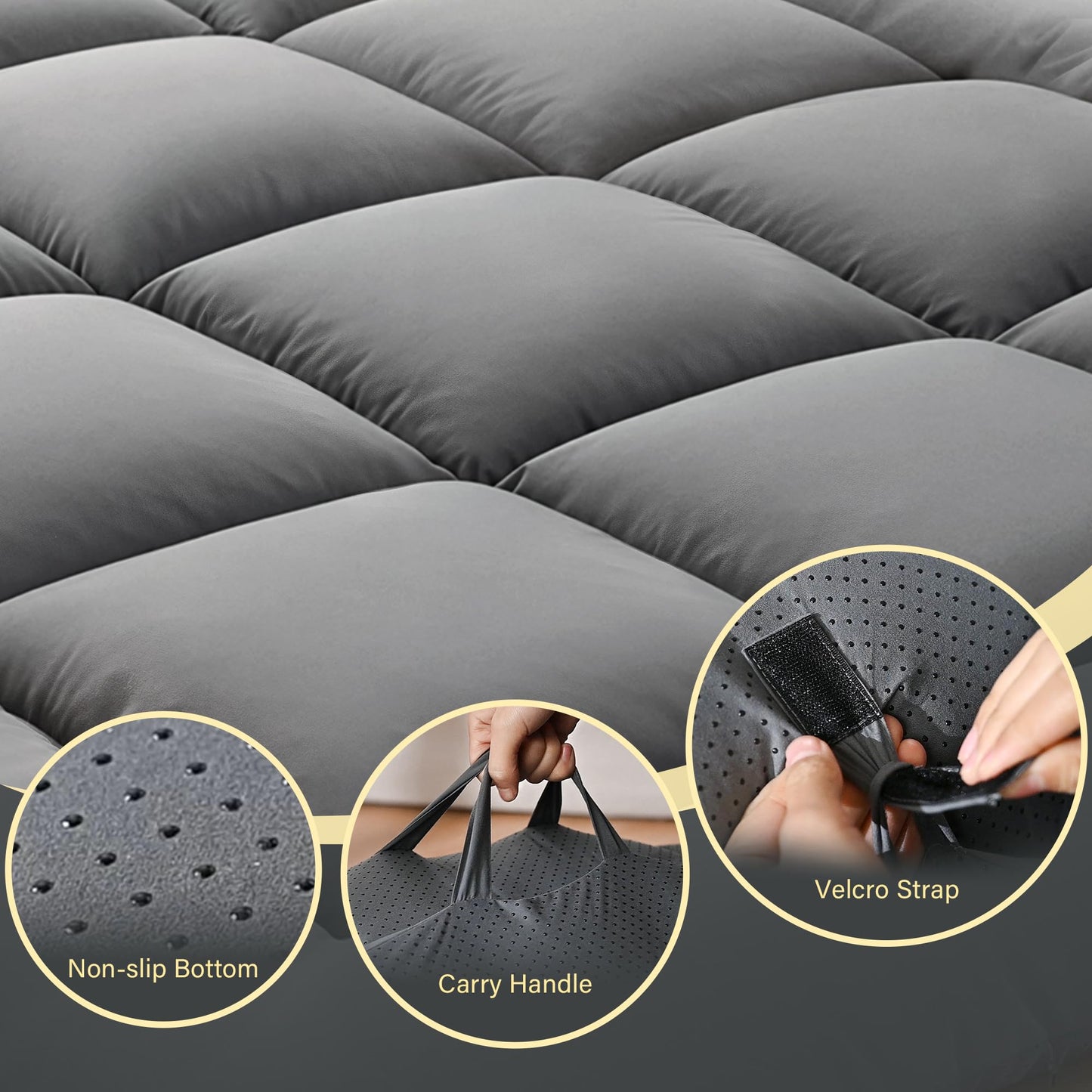 DOWNSTORIA Japanese Floor Mattress, Foldable Futon Mattress Tatami Mat with Handle, Roll Up Camping Sleeping Pad for Adults, Guestroom Floor Bed, Twin Size, Grey