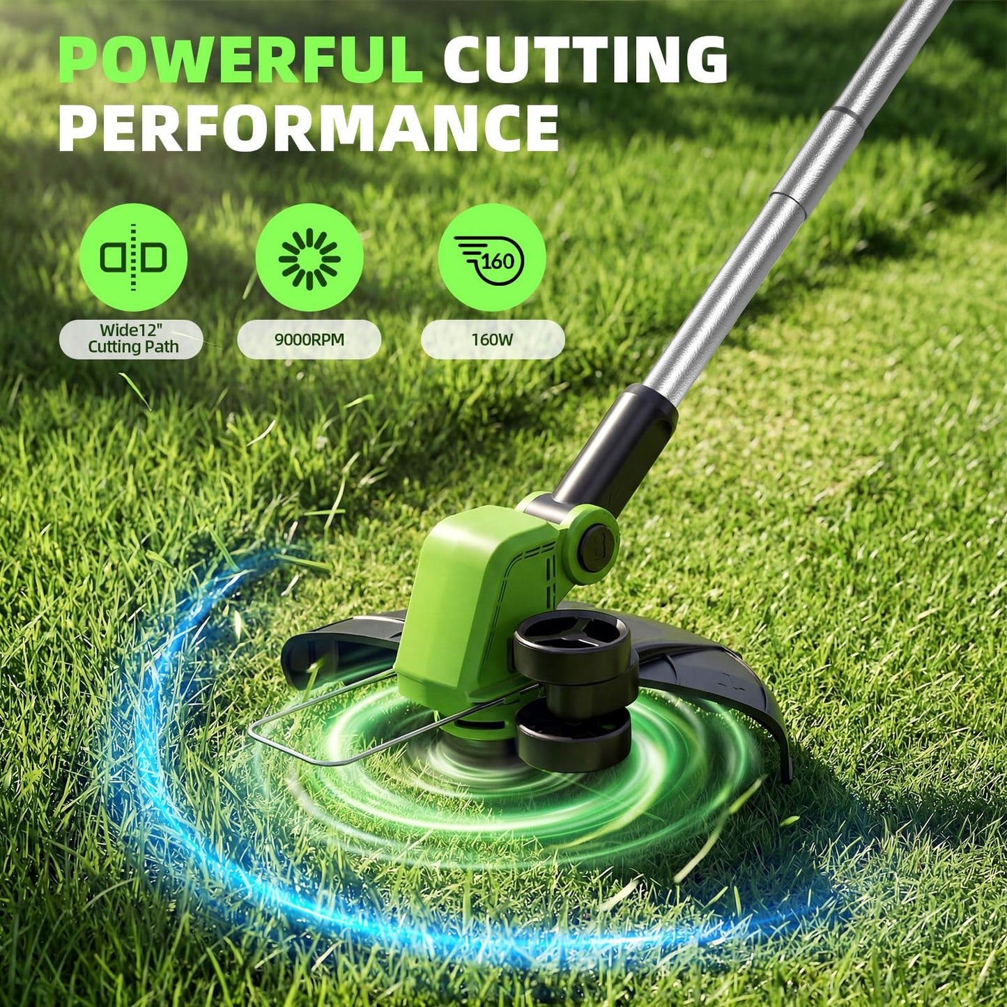21V Weed Wacker Cordless & Lawn Edger, 9000RPM Electric Weed Eater with 2x2.0Ah Battery, 12" Auto Line Feed String Trimmer with 8 Pcs Spools, Lightweight Edger Lawn Tool for Yard, Green