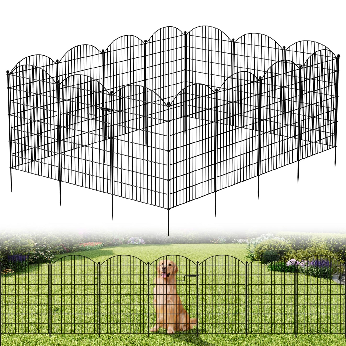 SUNYRISY Metal Garden Fence Animal Barrier with Gate, 13 Panels 40 in (H) X 28 ft(L) No Dig Dog Pet Fence Outdoor for Yard, Temporary Fencing for Outside Garden Border