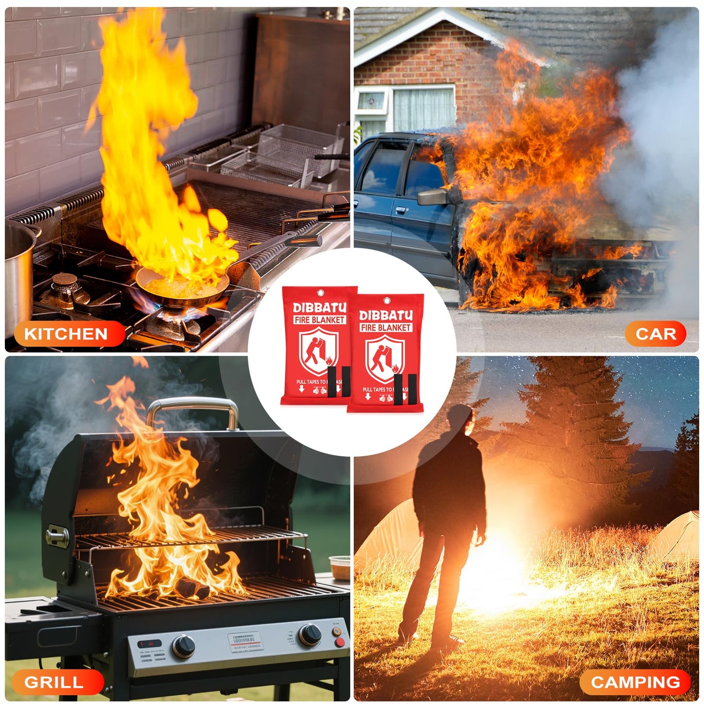DIBBATU Fire Blanket for Home and Kitchen, Fire Blankets Emergency for Home, Emergency Fire Blankets Retardant for House, Fireproof Blanket, Survival FireBlanket for Kitchen,Fireplace, Grill, BBQ