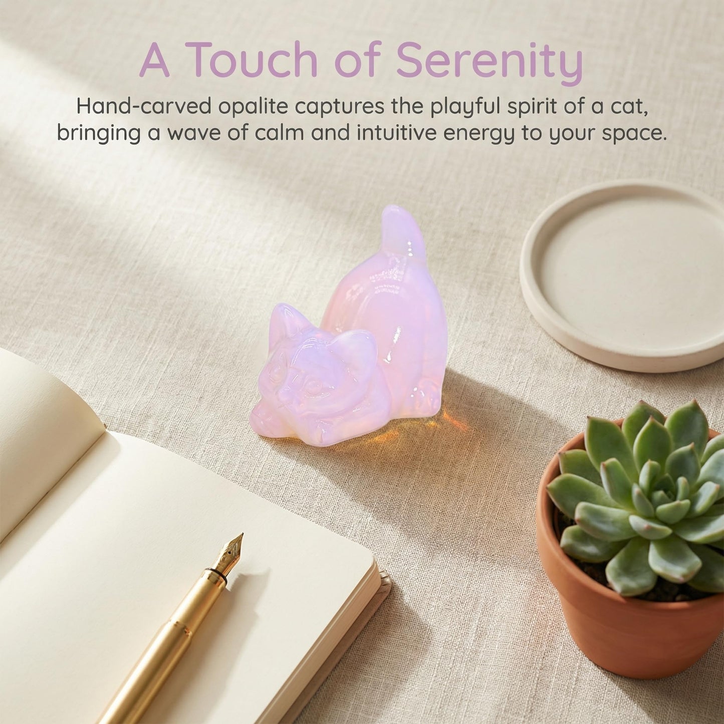 DZJXBZhu Pink Opal Cat Crystal Statue Healing Crystal Reiki Meditation Pocket Gem Guardian Sculpture Home Study Table Desk Decor Collection Gift for Loved Ones