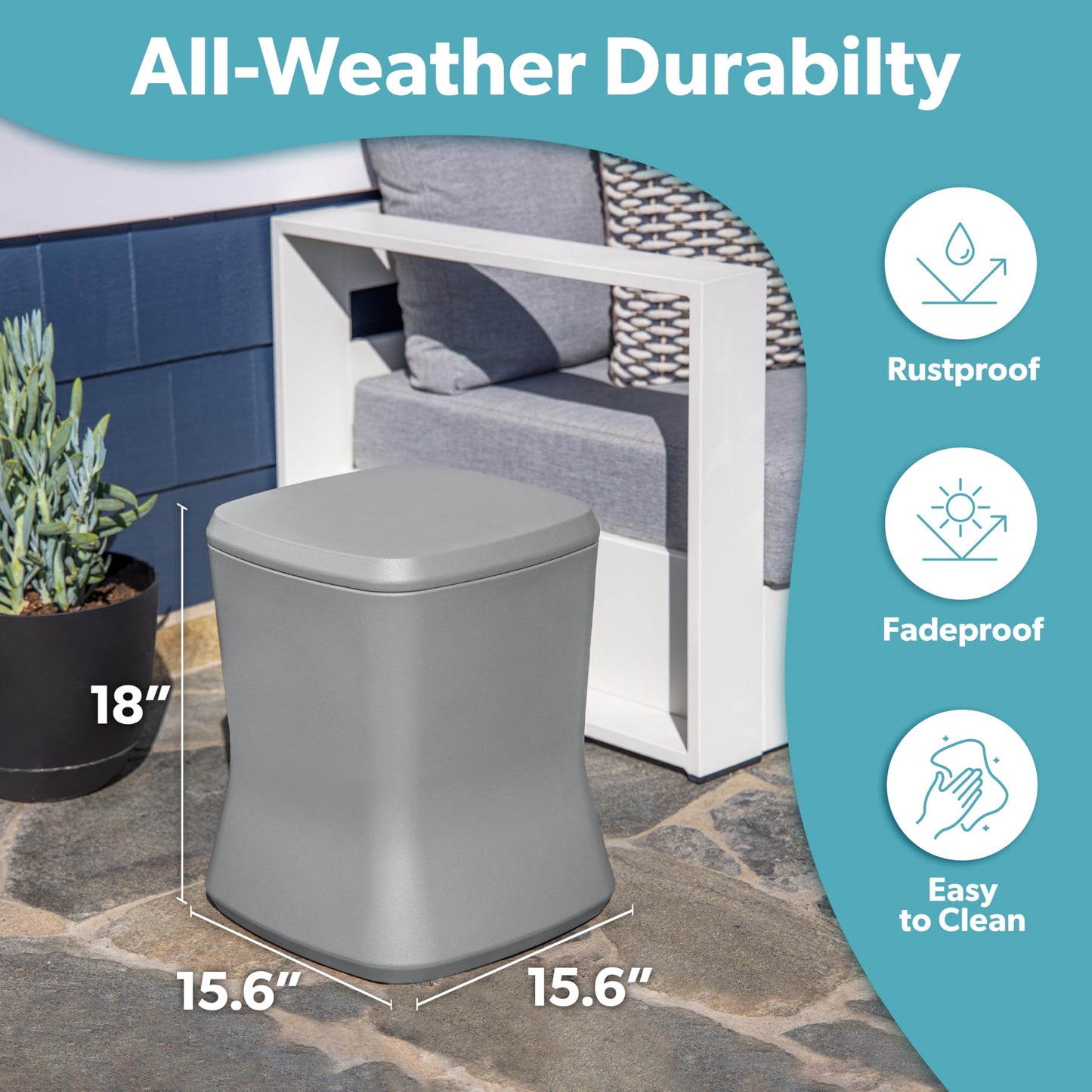 Coast Modern Outdoor Side Table Cooler - 2 in 1 Patio Decor Storage Table & Ice Chest - 25 QT - Gray