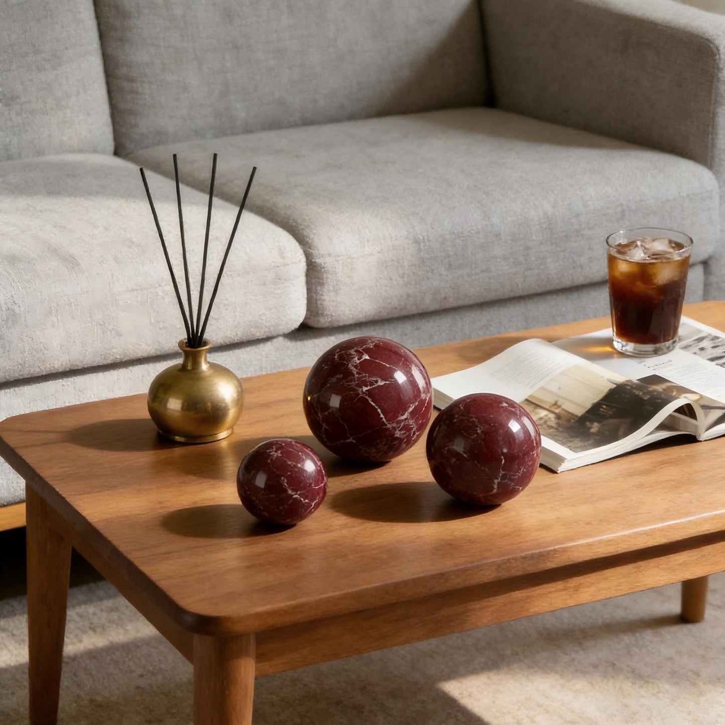 SIRIZEN-DIVING Rosa Levanto Natural Marble Decorative Sphere Set, Heavy Solid Stone Balls for Home Decor, Bedroom, Entryway, Hotel, Dining Room Tabletop Display (10cm Diameter)