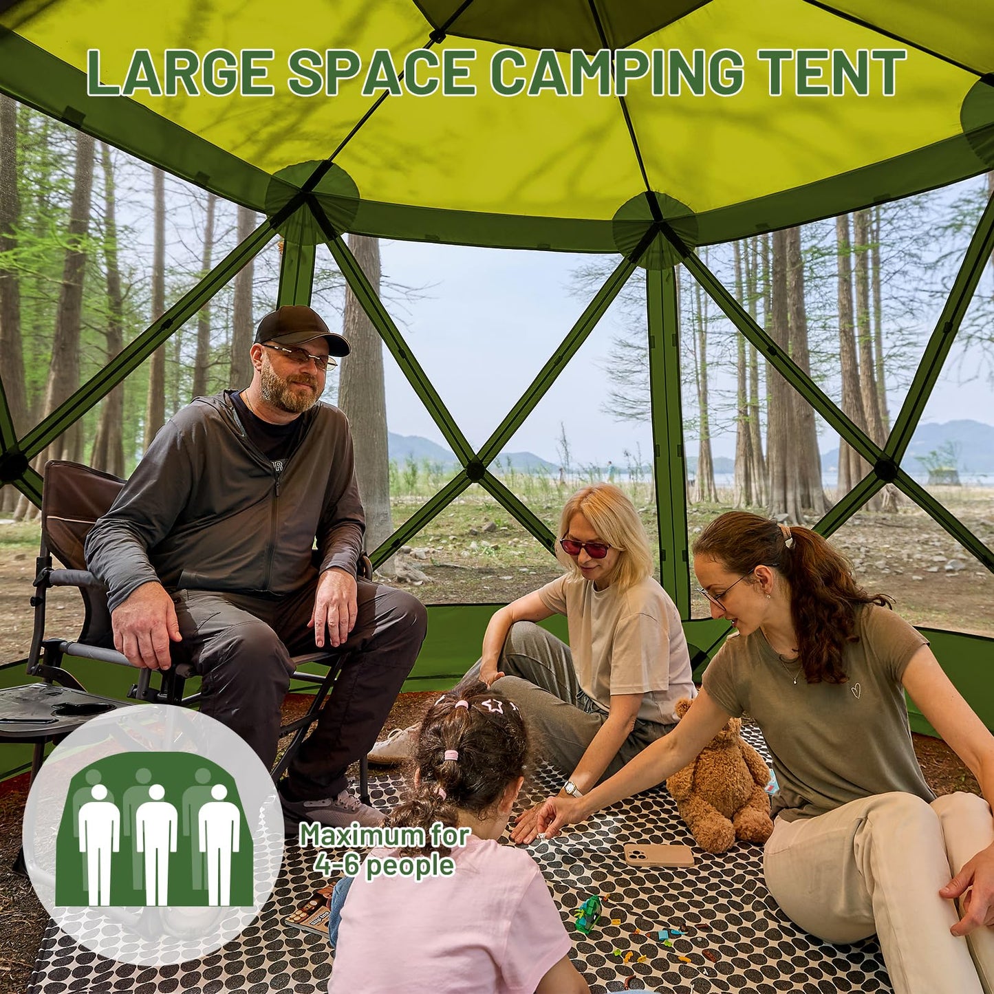 Timber Ridge Easy Pop Up Gazebo Canopy Tent for Camping, 11.5 X 9.8 Ft Portable Instant Screenhouse, Pop Up Screened in Canopy with Netting for Backyard, Patio, Outdoor, Tailgating, Picnics, Green