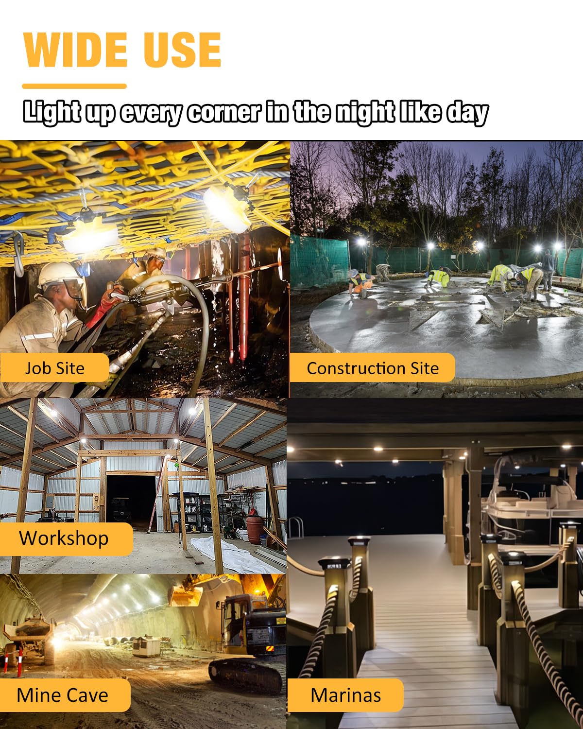 JC-LGL LED Construction String Light 100FT, 130W 16000Lm Industrial LED String Work Lights with 10 Bulbs, Linkable 5000K Super Bright Temporary Lighting for Construction Site, Job Site, Work Site