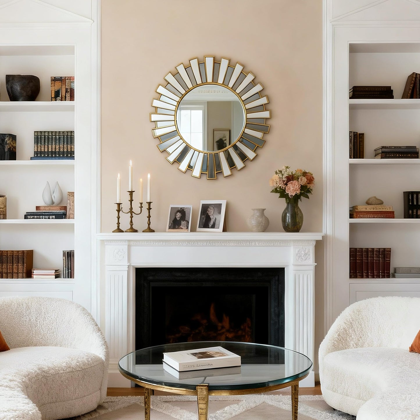 SHYFOY 23.6" Gold Sunburst Wall Mirror, Round Beveled Decorative Mirror with Layered Metal Frame, Glam Luxury Accent Wall Mirror for Living Room, Entryway & Bedroom
