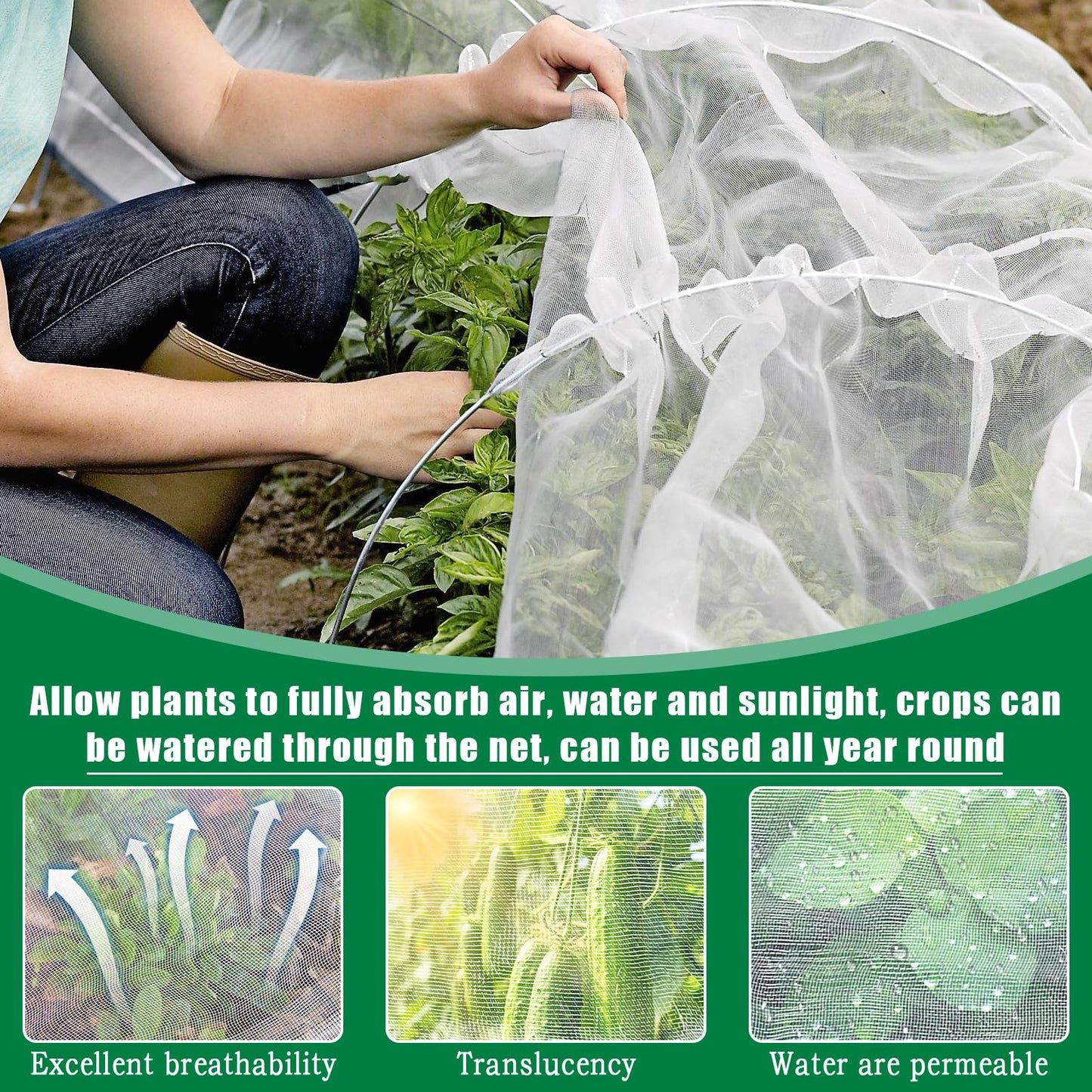 10 X 33 FT Garden Mesh Netting Pest Barrier for Raised Beds, Fruit Tree Netting for Cicadas, Bird Insect Nettings for Gardening, Blueberry Bush Strawberry Nettings Cover for Garden Protection