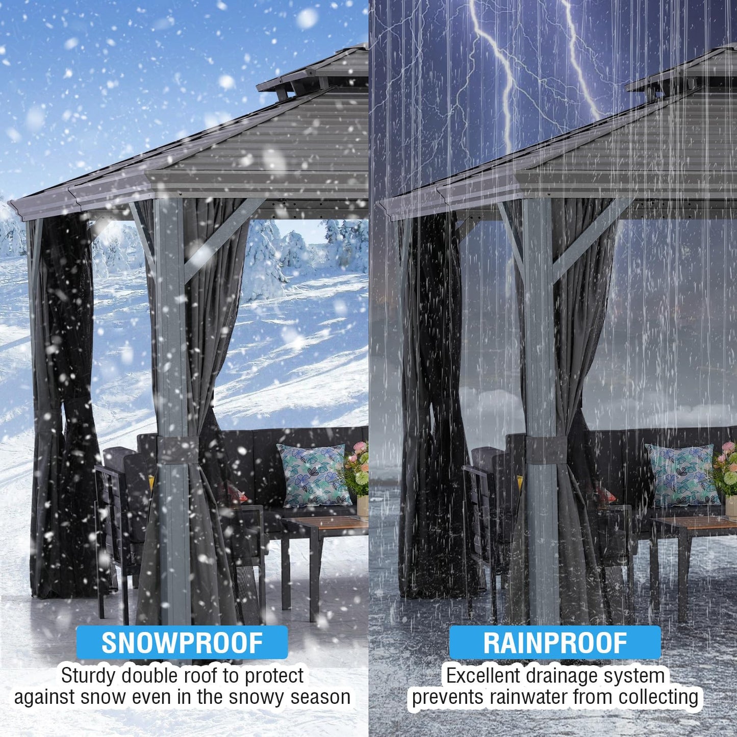 LeDoasis Nova 10' X 10' Permanent Hardtop Gazebo with Breathable Netting & Privacy Curtain, Heavy Duty Galvanized Steel Double Roof, Garden, Lawn, Deck, Backyard