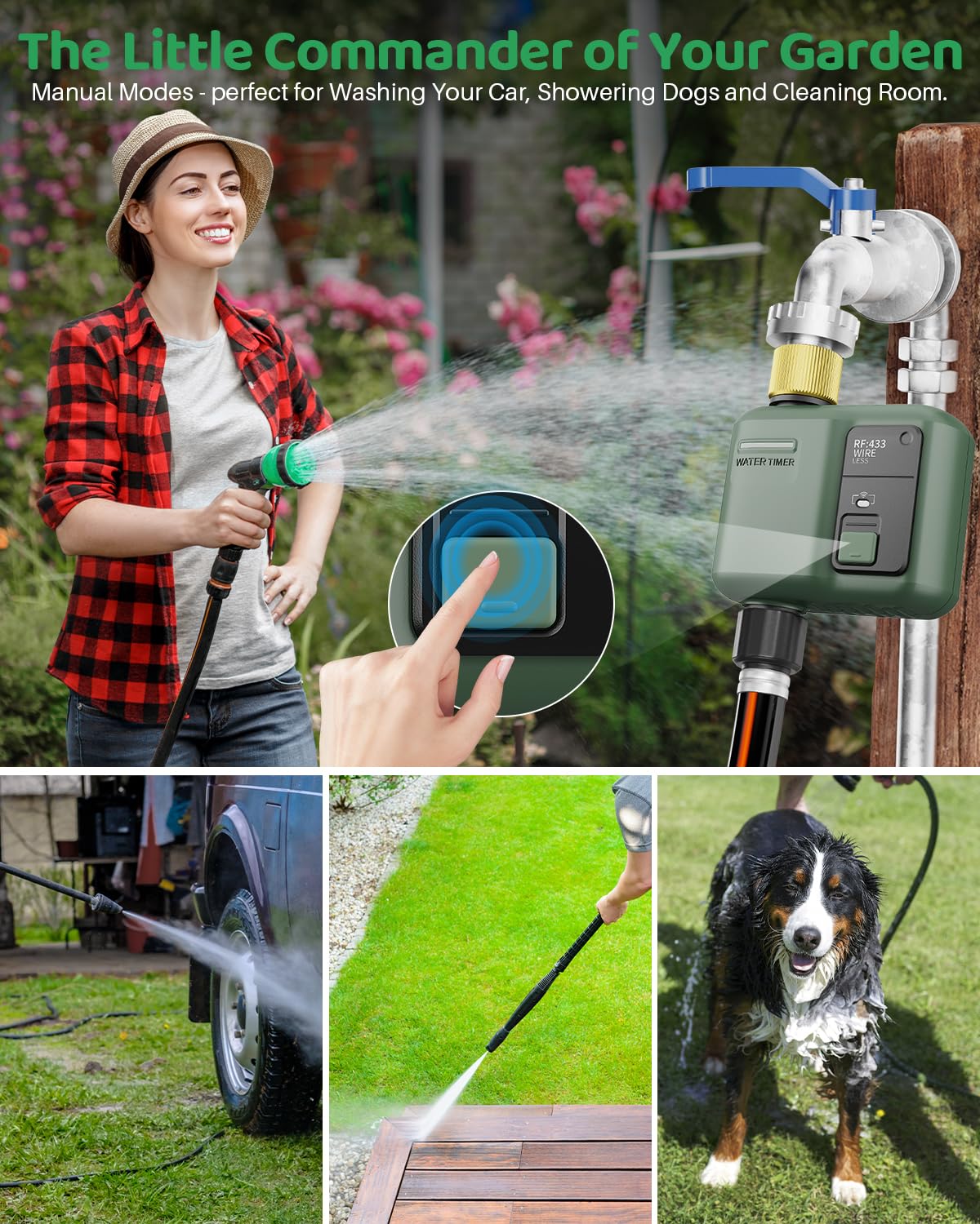 WiFi Water Timer for Garden Hose, Smart Sprinkler Controller with 984ft RF Range, Smart Lawn Watering System Irrigation Timer, APP/Voice Control, Rain Delay, Manual Irrigation (Brass Inlet)