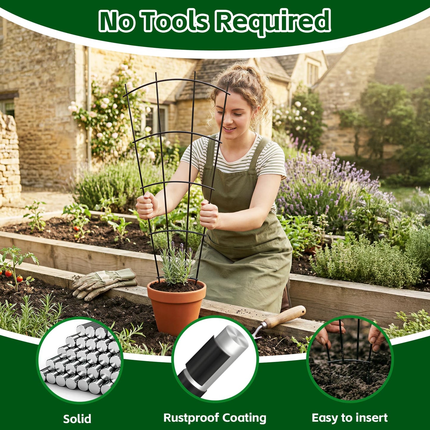 Thealyn 4 Pack 32" Metal Plant Trellis for Pots & Garden Beds, Rustproof Support for Indoor Outdoor Climbing Plants, Vines, Flowers, Fan Shaped, Black
