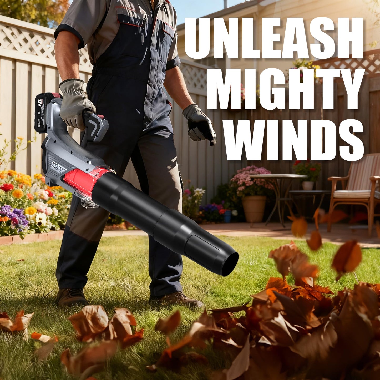 AMYBEST Leaf Blower Cordless, 21V Lightweight Electric Blower with 2 x 4.0Ah Batteries & Fast Charger, Variable Speed for Patio Cleaning, Lawn Care, Blowing Fallen Leaves and Dust (Gray)
