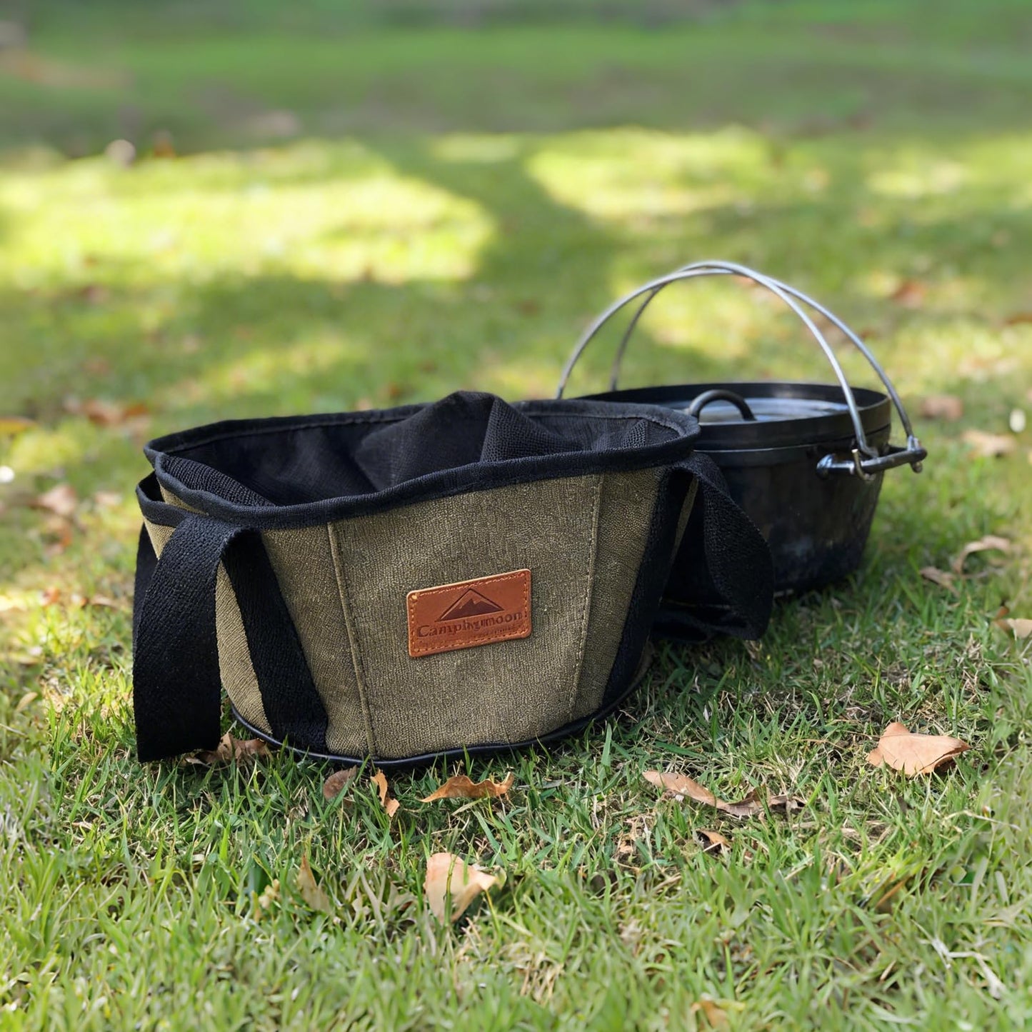 Campingmoon 10 In Dutch Oven Bag, Heavy Duty Canvas Camping Storage Bag with Drawstring, Portable Cookware Organizer for Cast Iron Pot, Anti-Scratch Protection for Camping Picnic