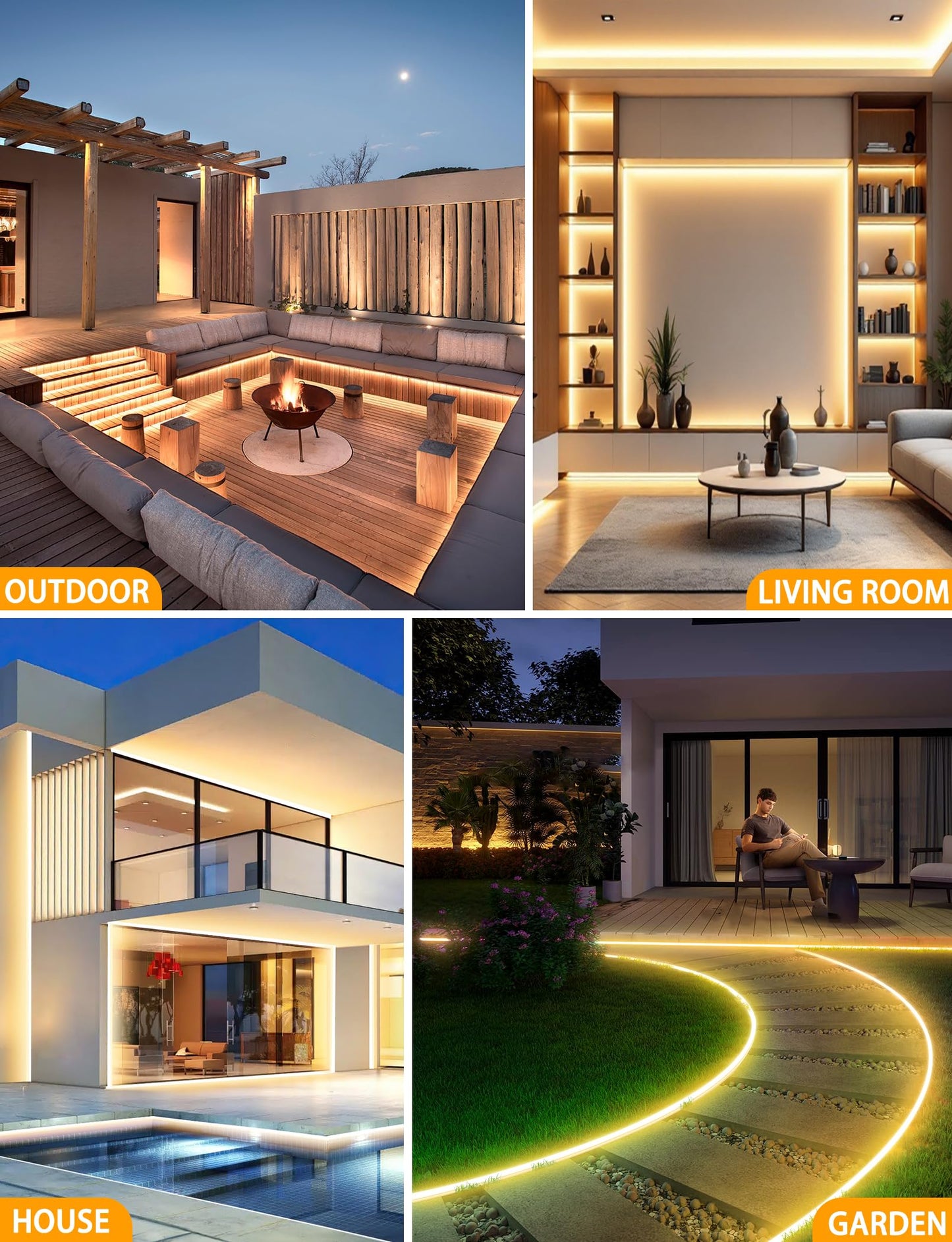 Lamomo Neon Rope Lights 65.6Ft, Waterproof Warm White LED Strip Lights, 3000K Silicone Flexible Cuttable 24V Led Lights for Bedroom, Outdoor,Indoor, Kitchen, DIY Design, Cabinet