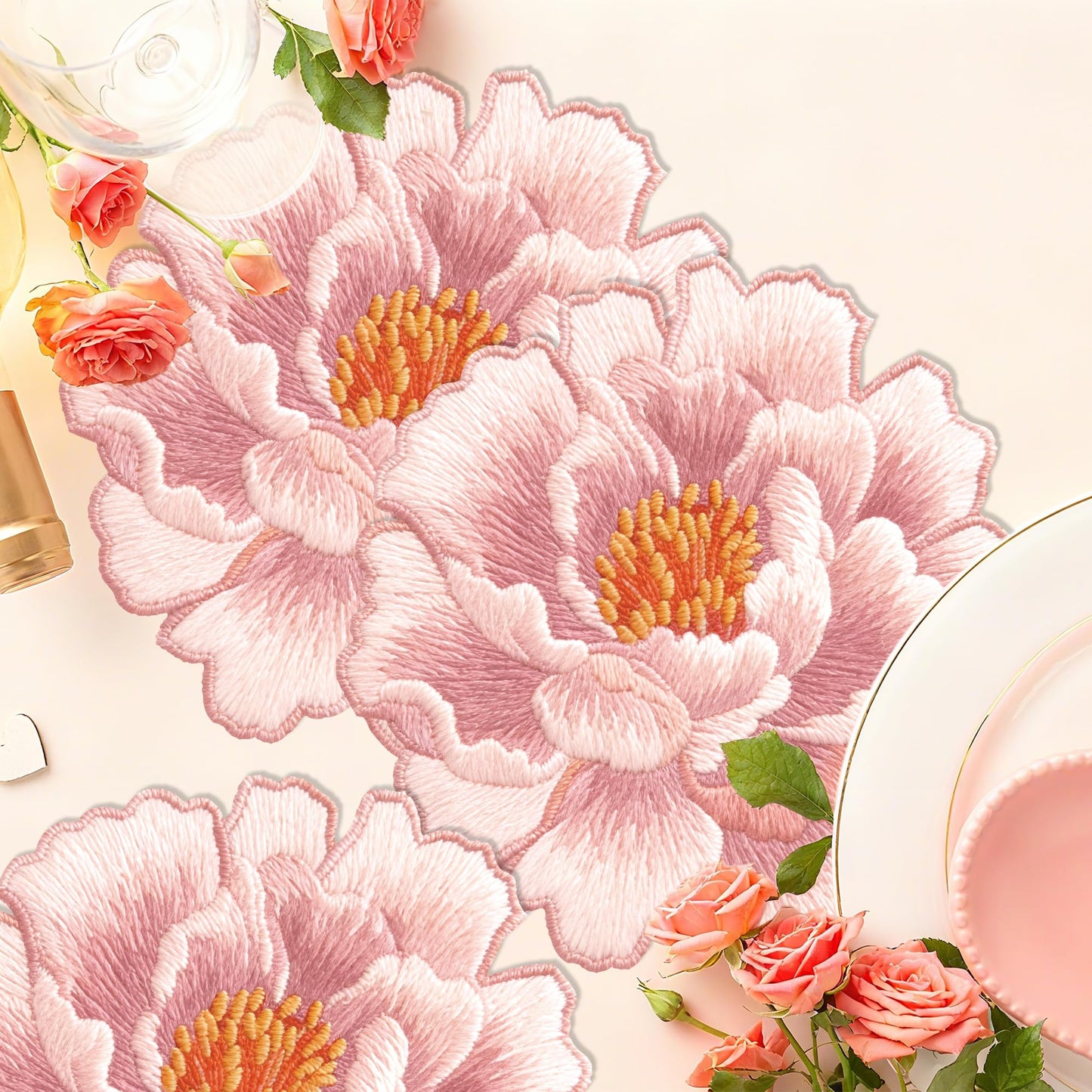 24 Disposable Floral Paper Placemats - Rose Flower Design for Tea Party Dining Table Decoration, Summer Wedding Receptions, Bridal Showers, Baby Showers, Birthday Celebrations, Garden Brunch Parties