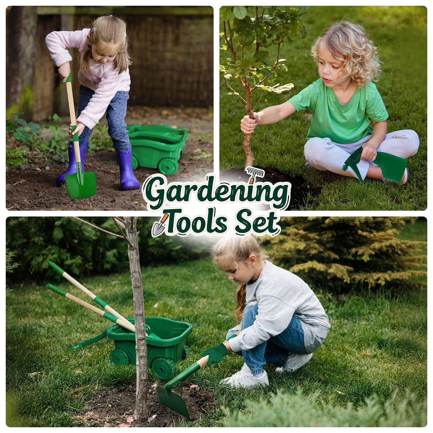 Aka Supaku Kids Gardening Tools Set,8pcs Wheelbarrow Set for Kids with Shovel, Rake, Watering Can Outdoor Backyard Farm Digging Toys, Halloween Christmas Birthday Gifts for Boys Girls