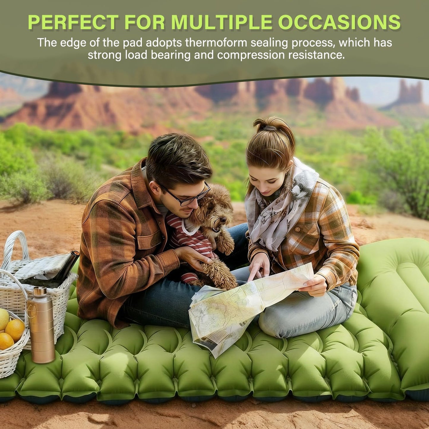 FUN PAC Camping Sleeping Pad, Ultralight Camping Mat with Pillow, Built-in Foot Pump Inflatable Sleeping Pads Compact for Camping Backpacking Hiking Traveling Tent,Single,Green