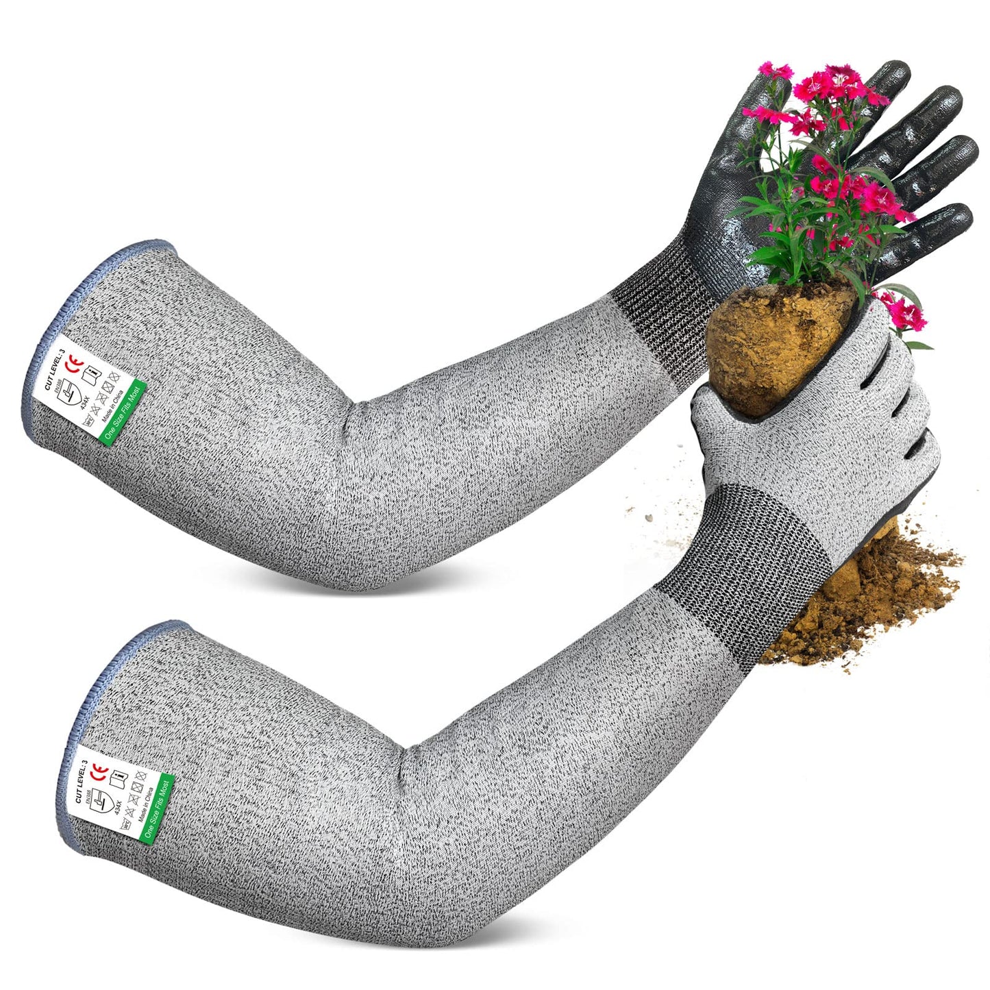 Evridwear Long Gardening Gloves Cut Resistant Sleeves with Anti-slip Nitrile Coated Palm for Gardening and Landscaping