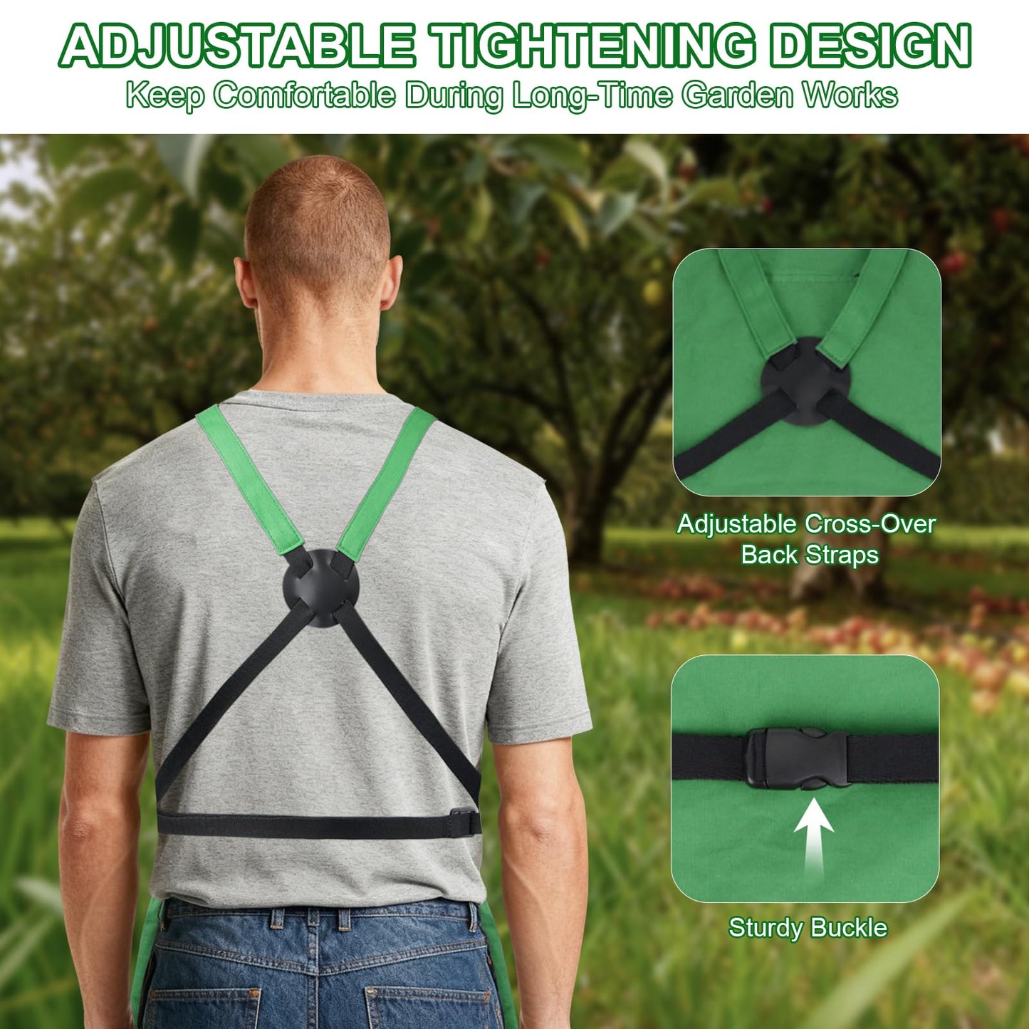 ZIOZERTT Gardening Apron, Harvest Garden Aprons with Pockets for Women and Men, Canvas Gardening Supplies Tool Belt, Gardening Gifts for Mom, Dad, Gardeners,Green