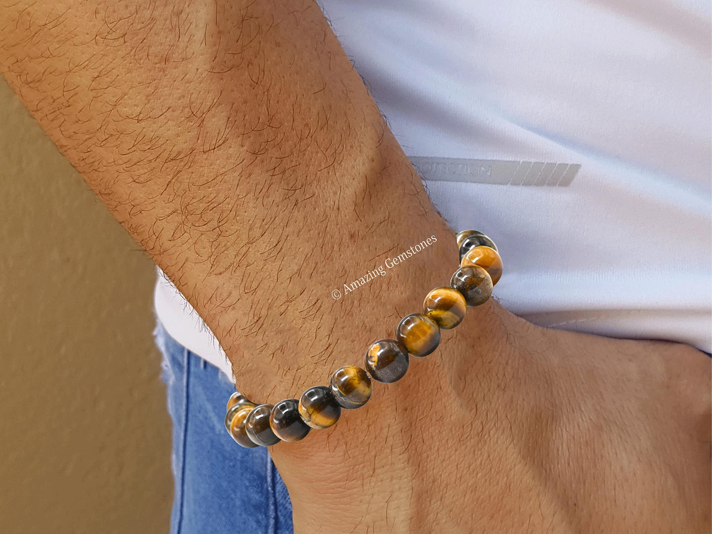Amazing Gemstone Crystal Bracelet for Women Men's Gifts - Protection Healing Crystal Bracelet - 8mm Gemstone Beaded Stretchable Bracelet Pulseras Para Hombres Mujer Stocking Stuffers Mothers Day Gift (Tiger Eye)
