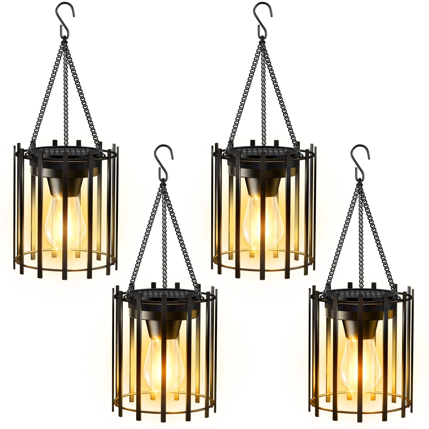 KOOPER Solar Lanterns Outdoor Waterproof, 4 Pack Upgraded Bright Hanging Solar Lights Outdoor Lanterns Decorative, Auto ON/Off Metal Hanging Lantern Lights for Pathway Yard Patio Garden Decor