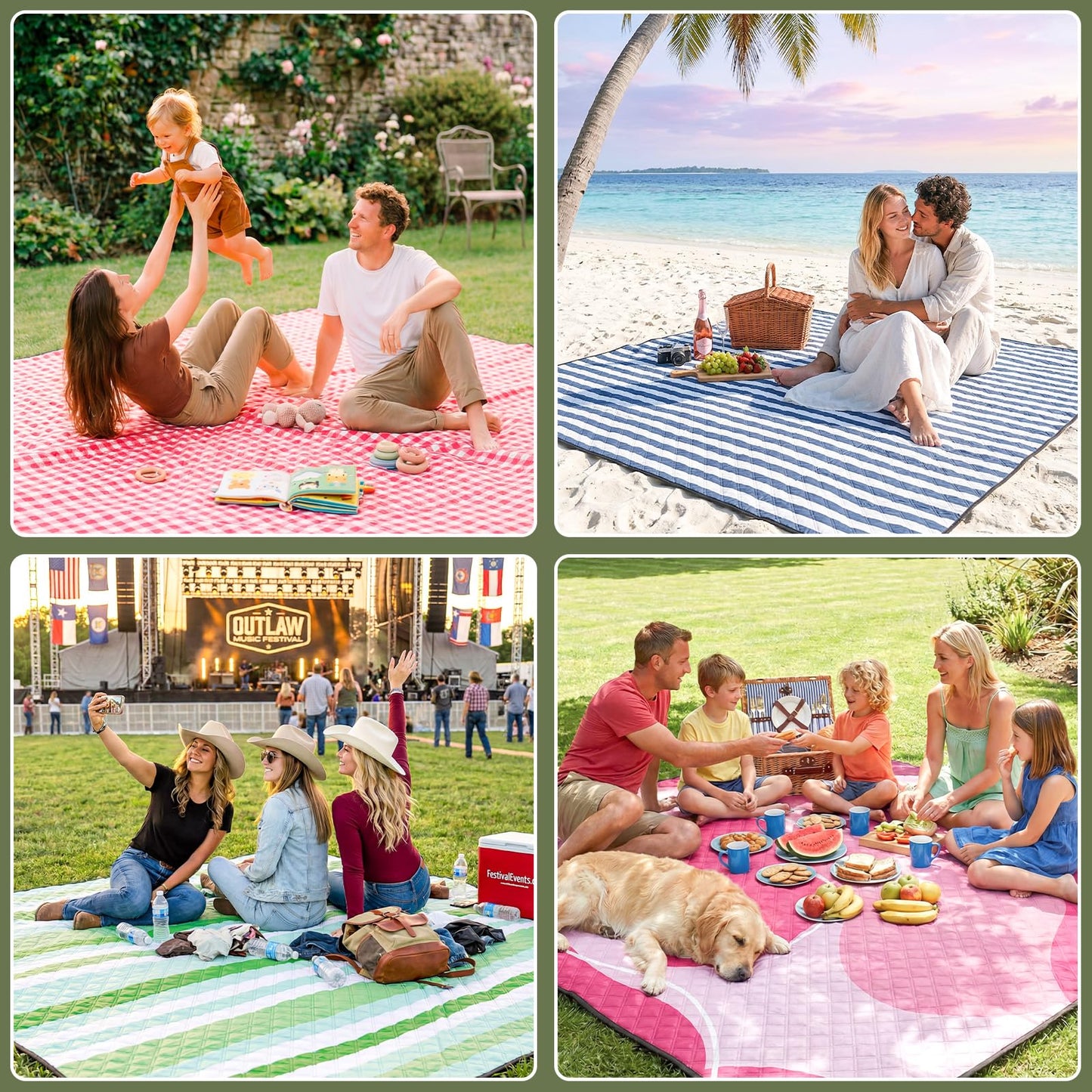 Genovega Waterproof Picnic Blanket Outdoor Camping Beach Mat Rug Extra Large Foldable Car Essential Roadtrip Gadget Accessories Glamping Gear Must Haves Hiking Stuff Backpacking