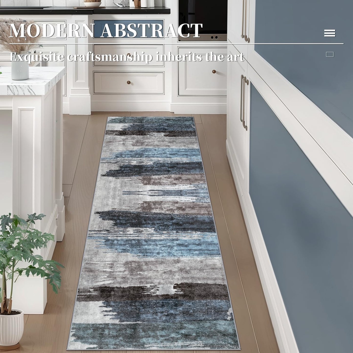 Ciicool 2x6 Washable Runner Rug, Modern Abstract Hallway Rugs Runner, Non-Slip Thin Accent Rug Lightweight Navy Grey Print Distressed Carpet for Laundry Entryway Bedroom Kitchen Bathroom Indoor