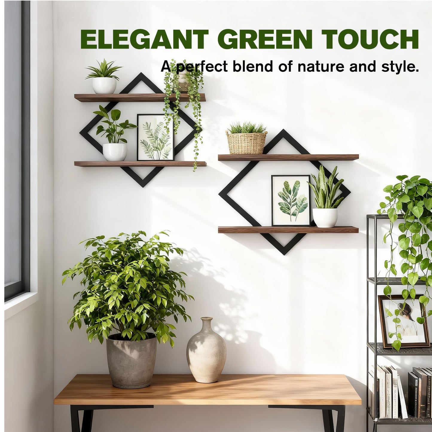 TALVADI Set of 2 Floating Shelves for Wall Planters for Indoor Plants Wall Plant Holder Plant Stand Indoor for Small Plant Window Plant Hanging Wall Shelves for Living Room Bedroom Bathroom (Brown)