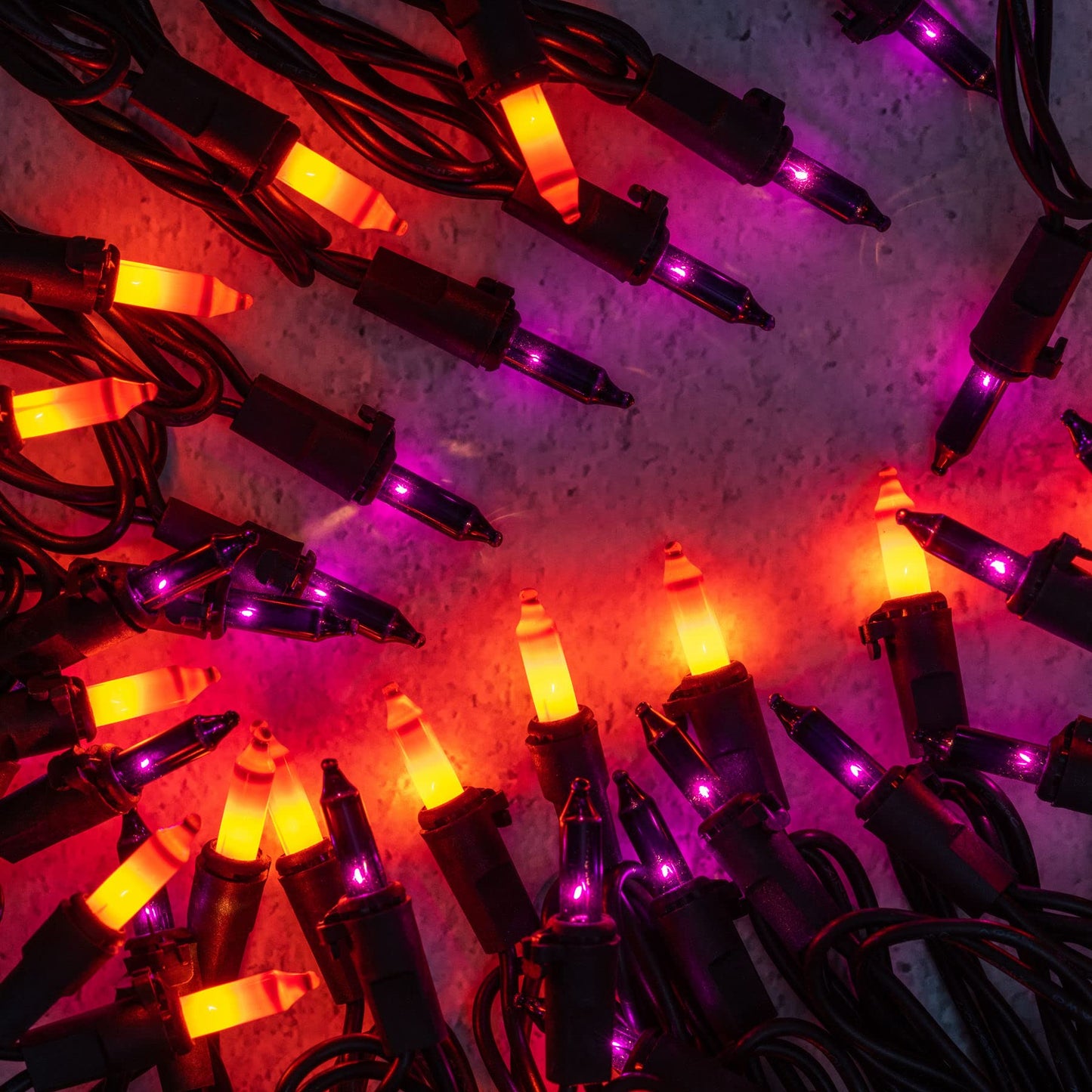 YULETIME 200 Orange & Purple Halloween Lights with Black Wire, Pack of 2 Sets 33 ft 100 Count UL Certified Christmas String Lights (Orange & Purple)