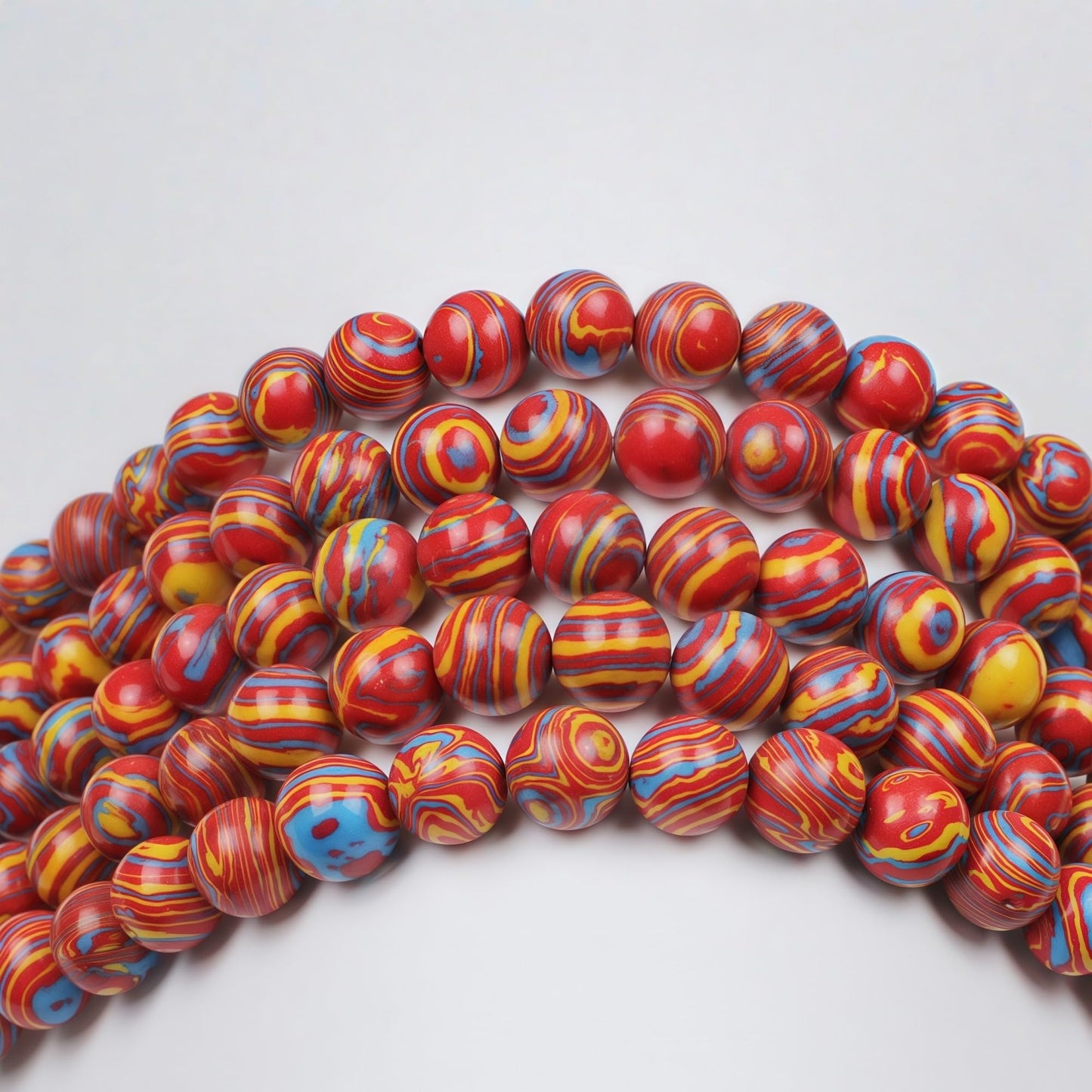 MJDCB Synthesis Colour Malachite Beads Beautiful Fashion Round Stone Beads for DIY Jewelry Making 15" (8mm, Blue - red - Yellow)