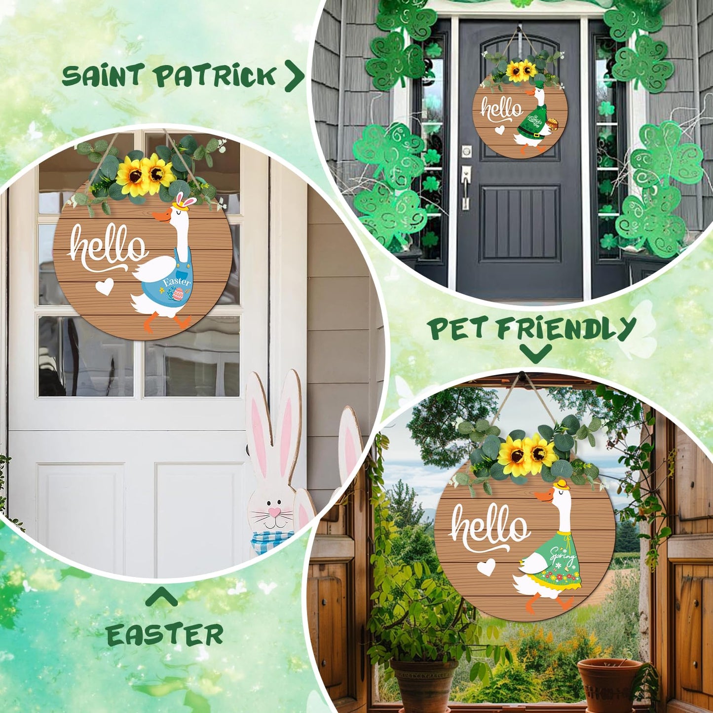 Seasonal Interchangeable Welcome Home Sign,Graduation Porch Goose Welcome Sign Front Door Decor With 4 Seasonal Wreaths and 32 Changeable Icons, Rustic Wood Wall Porch Hanger for Holiday Halloween Christmas Housewarming Gift