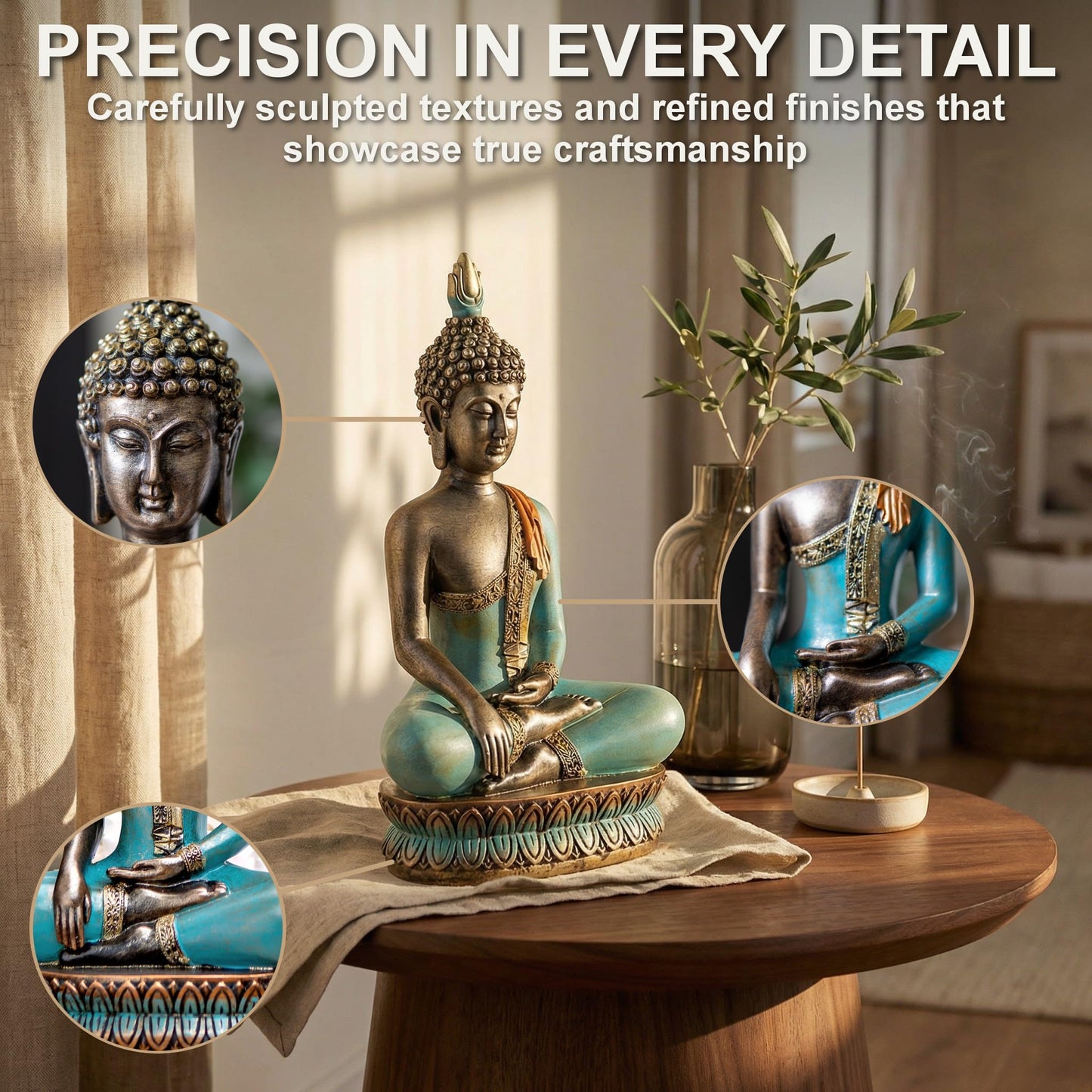 25DOL Large 12.5" Buddha Statue for Home Decor – Hand Painted Enlightenment Sculpture, Spiritual Meditation Decor for Living Room, Yoga Room & Zen Space, Gift Ready Figurine with Premium Box