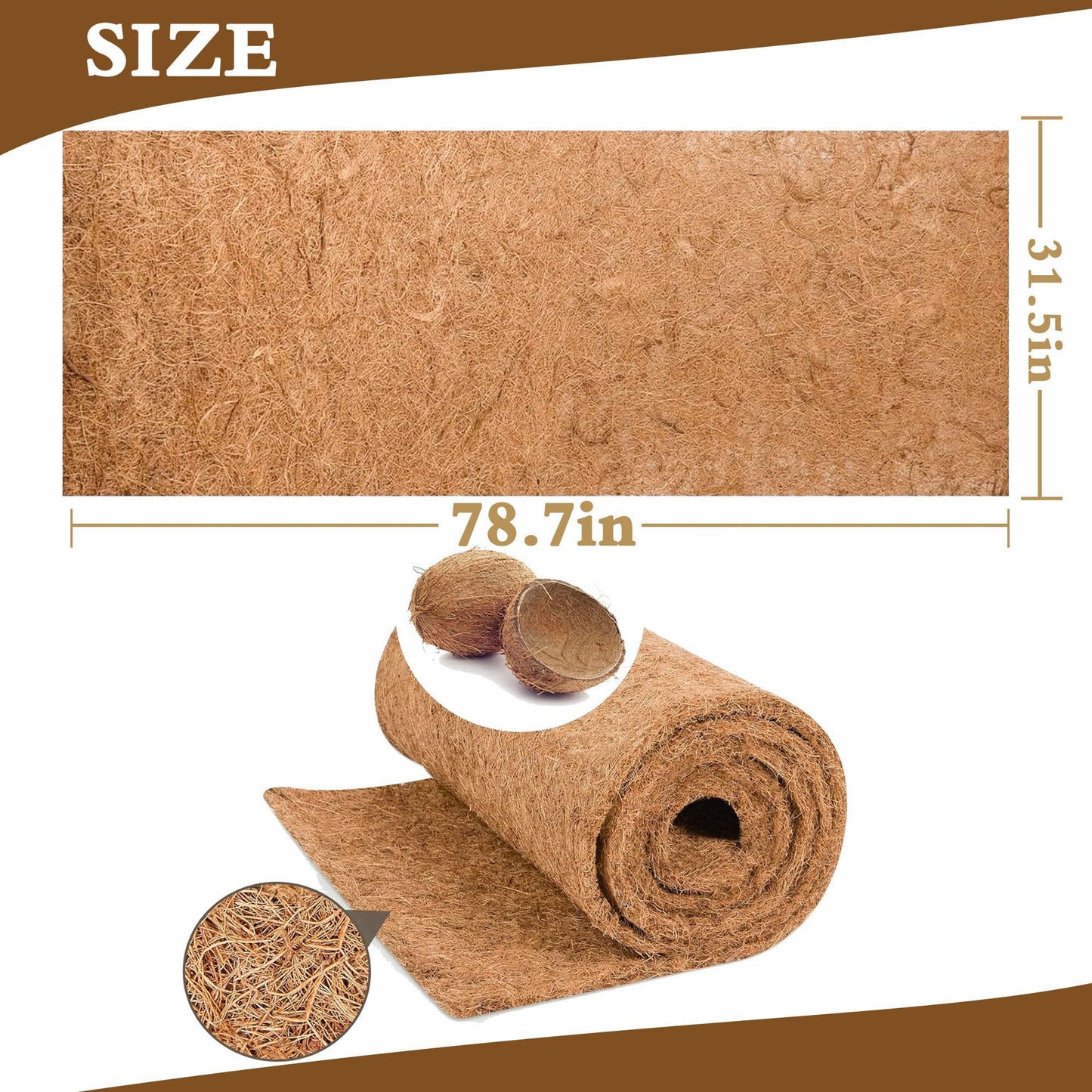 Natural Coco Liner Roll-31.5x78.7 Inch Coconut Coir Liner Sheets Coco Mat for DIY Flower Basket Liner Pet Pad Reptile Carpet Moss Pole