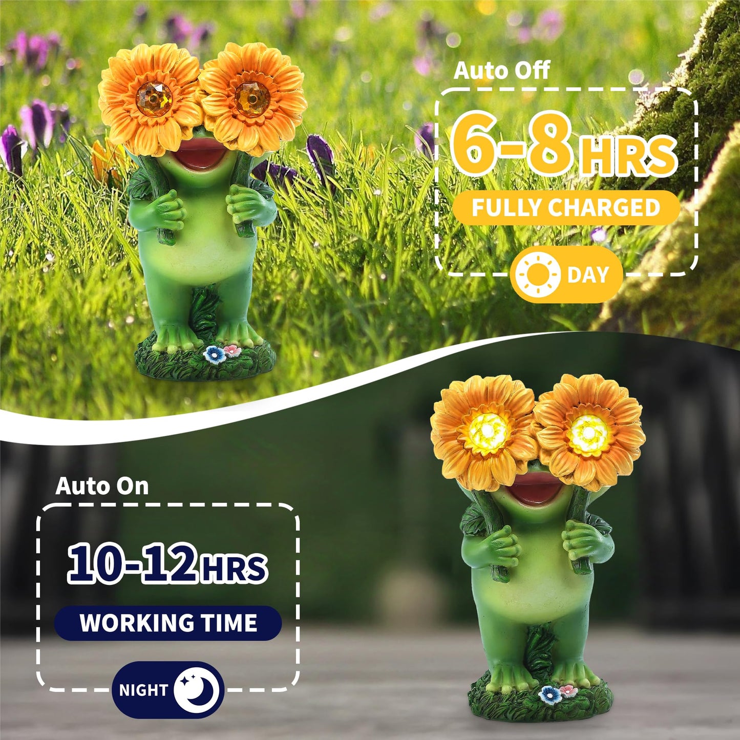 CFFOWNUG Outdoor Frog Garden Statue: Yard Decoration with Solar Light Funny Frog Sunflower Gifts for Women Mother's Day Housewarming Gift