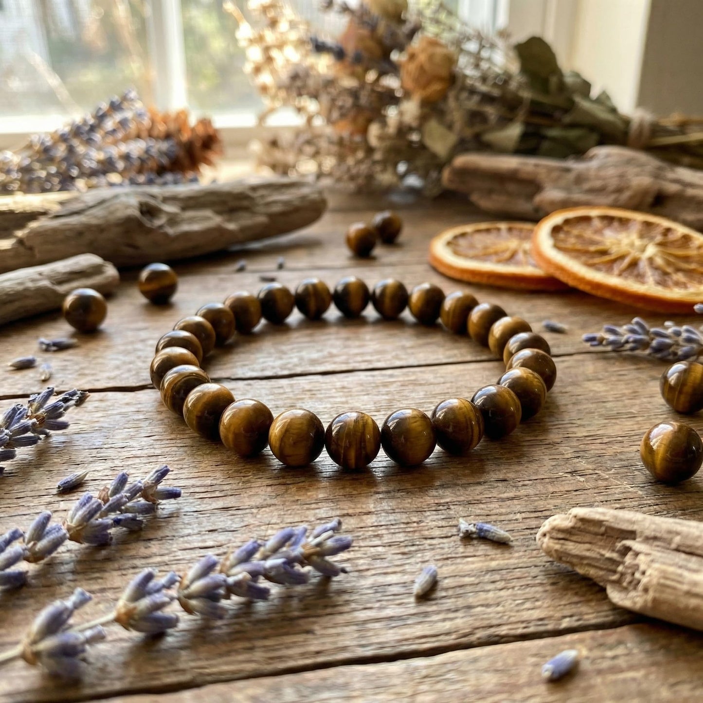 Yochus 45pcs Yellow Tiger Eye Beads，8mm Healing Power Natural Stone Round Loose Beads for Jewelry Making Earring Necklace DIY Crafts