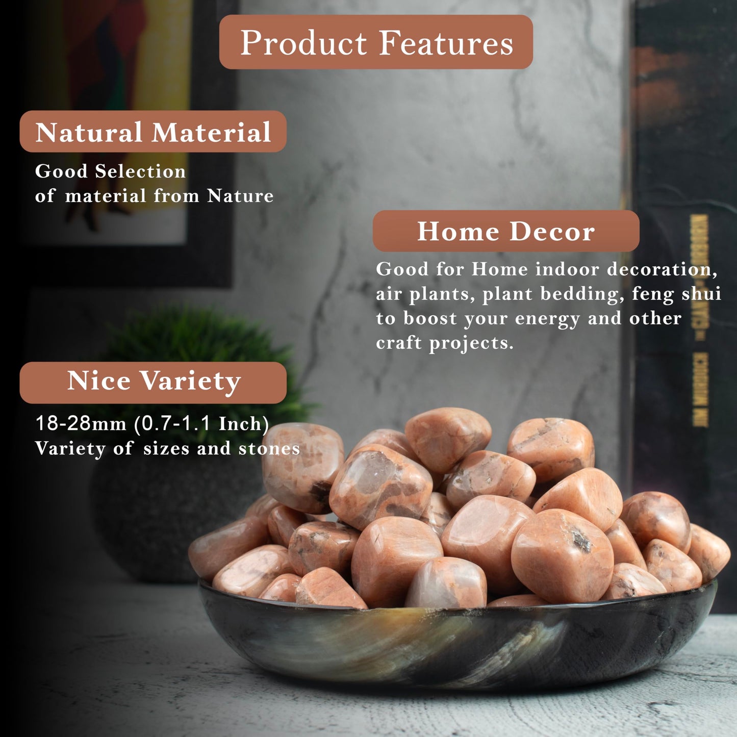 Crocon 1LB Peach Moonstone Tumbled Stones and Crystals Bulk Natural Crystal Kit for Reiki Healing Crystal Polished, Tumble Stones, Chakra Balancing, Good Luck, Reiki Gift Home Decor Size : 20-25 mm