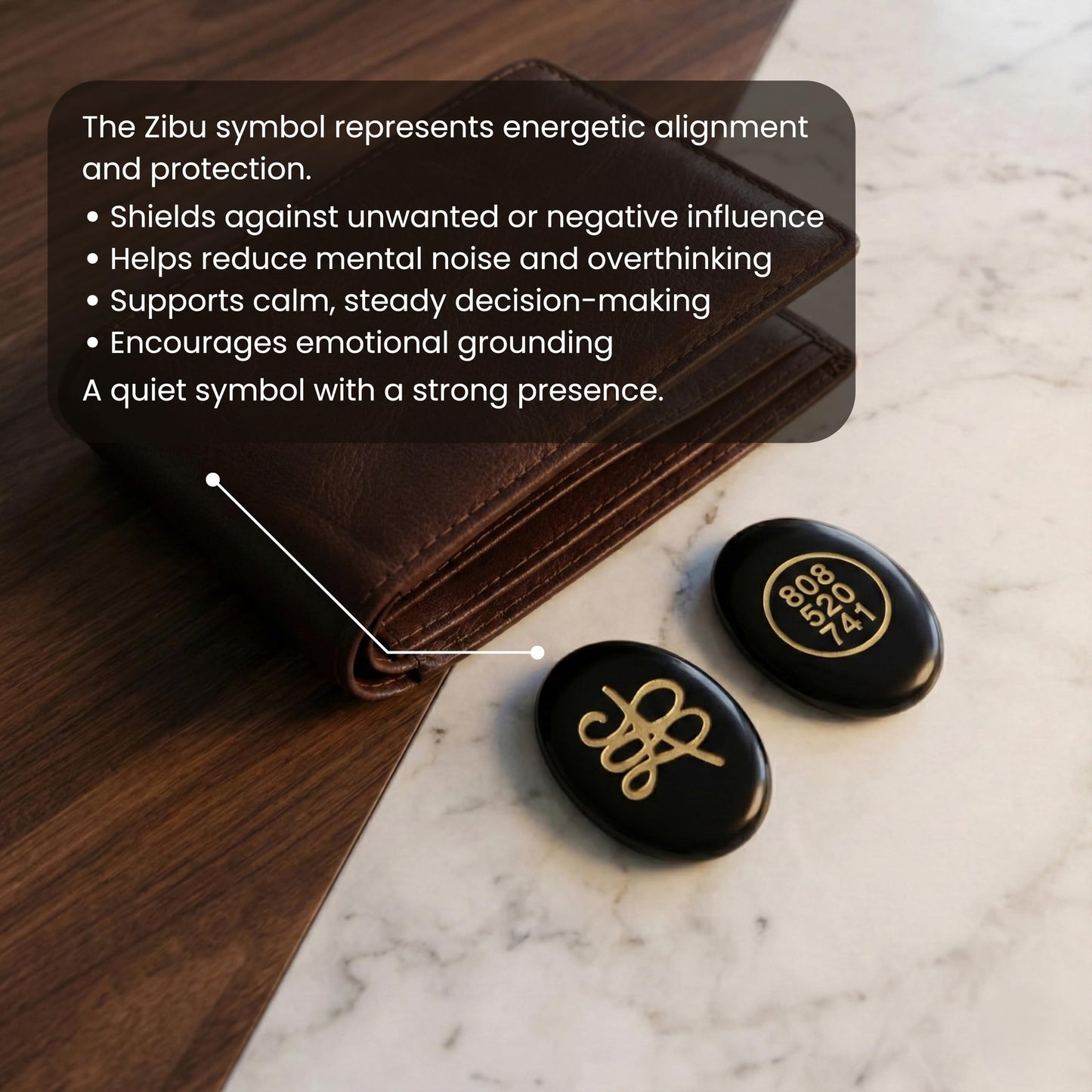Trrystals Natural Gemstone Zibu Coin – Reiki Healing Symbol, Energy Activation, Good Luck & Spiritual Protection Token (Black Obsidian)
