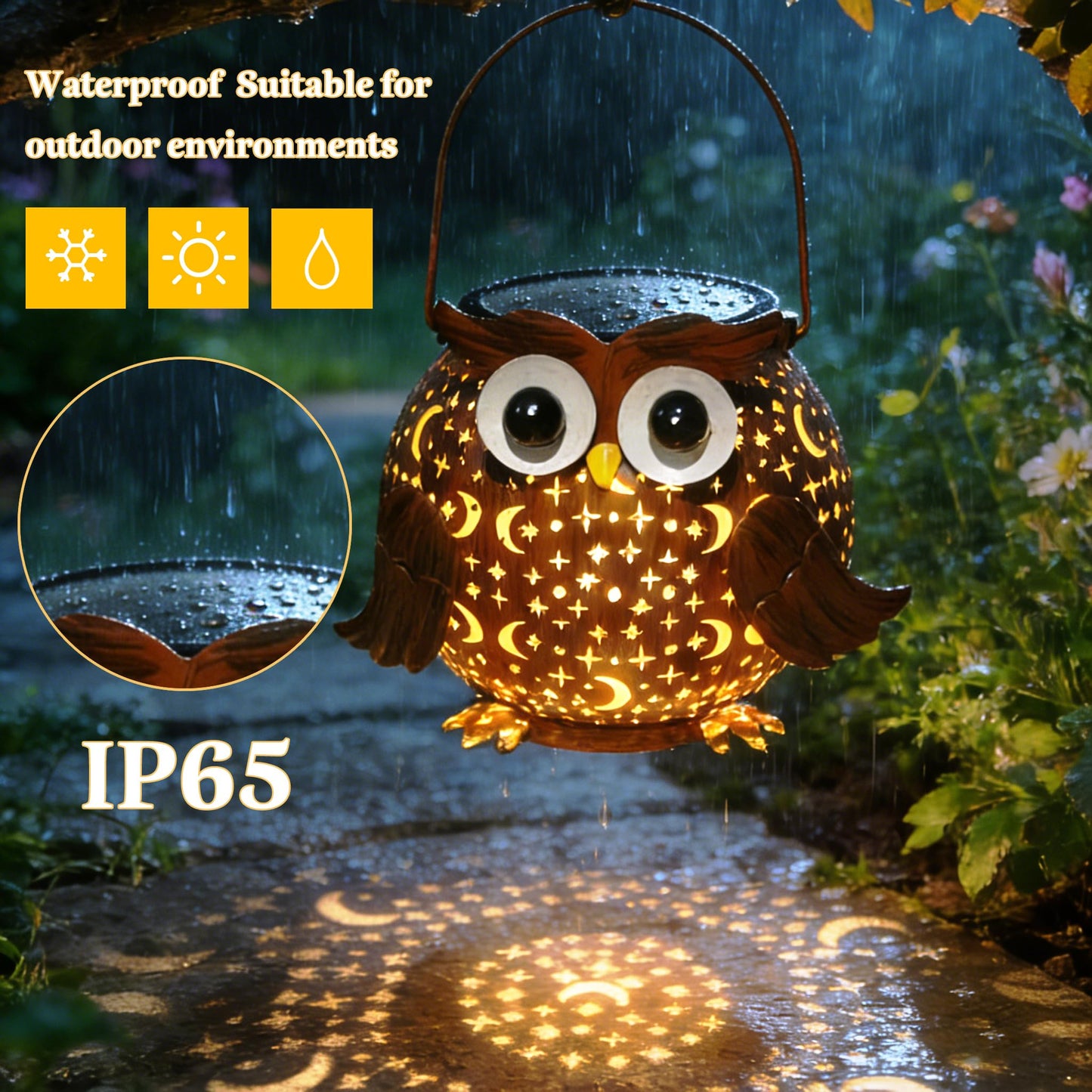 Mantunt Solar Lights Outdoor Owl Garden Decor, Solar Lanterns Outdoor Waterproof Metal Hanging Lantern Solar Garden Lights for Outside Patio Yard, Lawn, Porch, Backyard Decoration