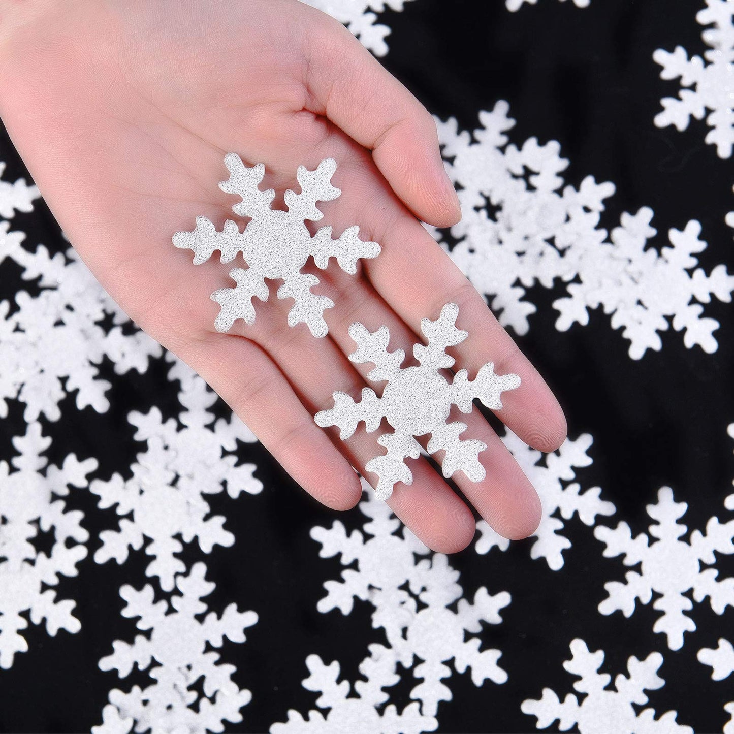 Skylety 100 Pcs Large Snowflake Confetti 1.97 Inch Glitter Christmas Confetti Double Sided Sprinkles Snowflake Party Table Decoration for Winter Christmas Holiday(Silver)