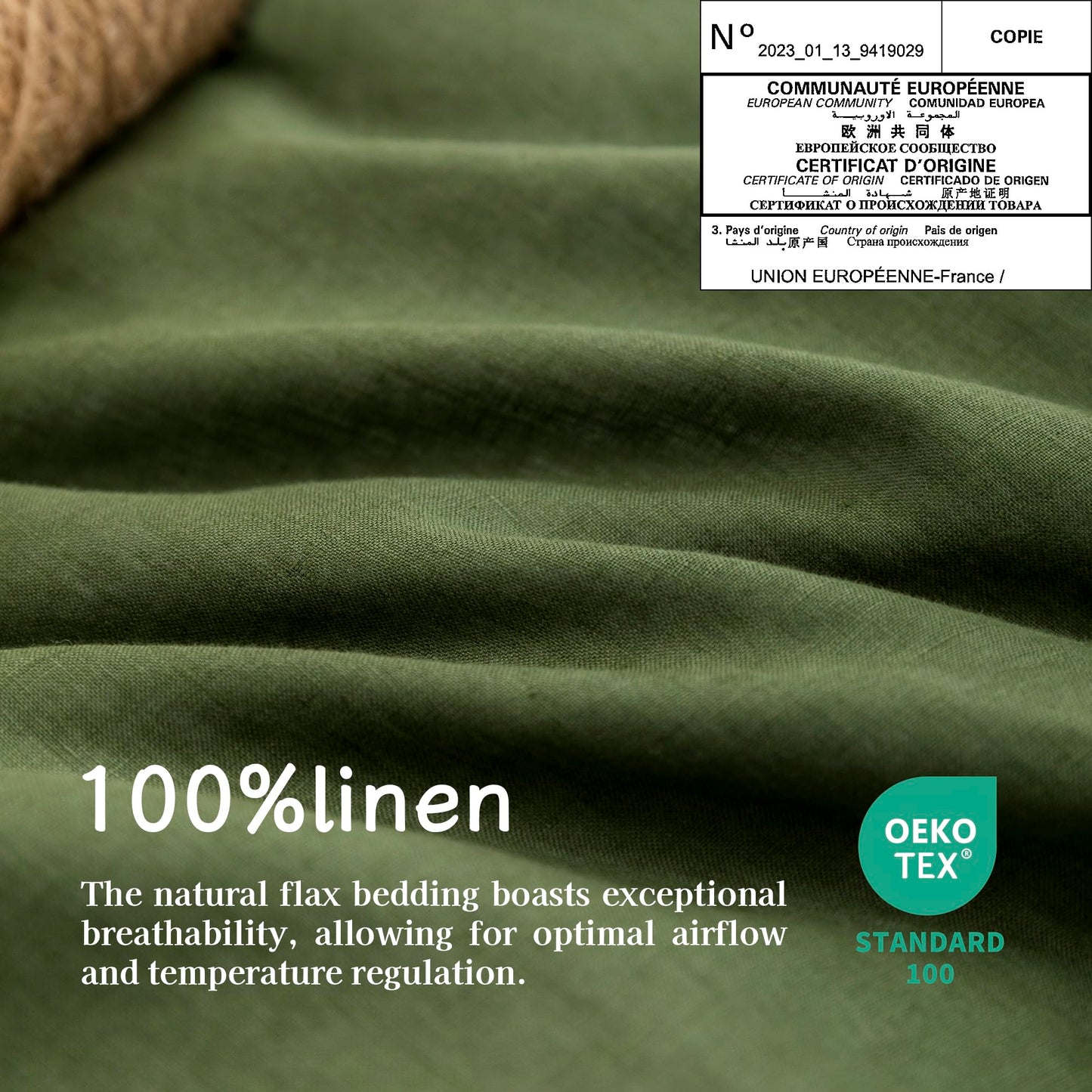 EVERLY 100% Linen Pillowcases Set of 2, Envelope Overlap Closure French Natural Washed Flax Pillowcases 20x26 inches-Mossy Green