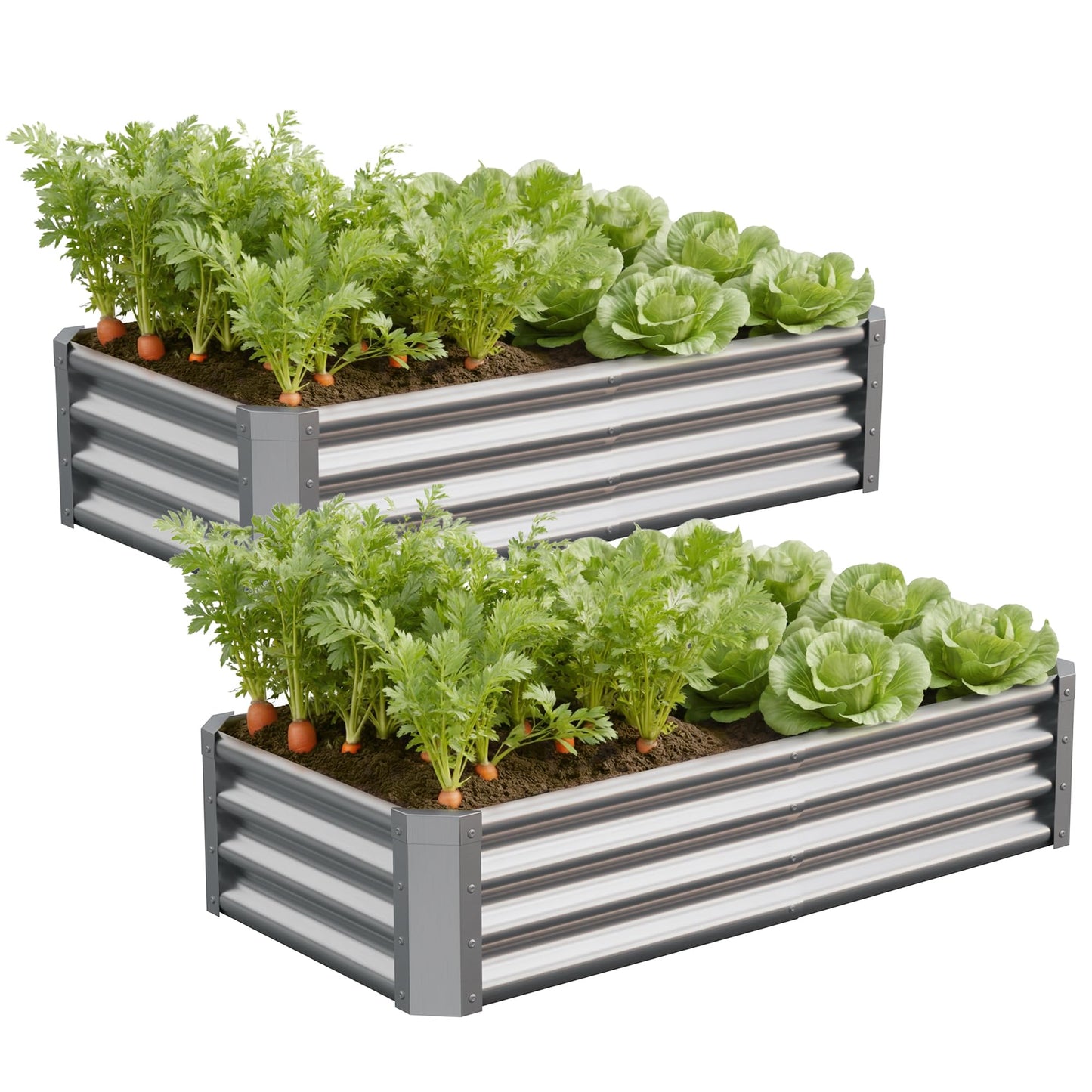 Anmiro Galvanized Raised Garden Bed,Outdoor Planter Box Metal Patio Kit Planting Bed for Vegetables Flowers Herb (Galvanized, 4x2x1ft-2p)