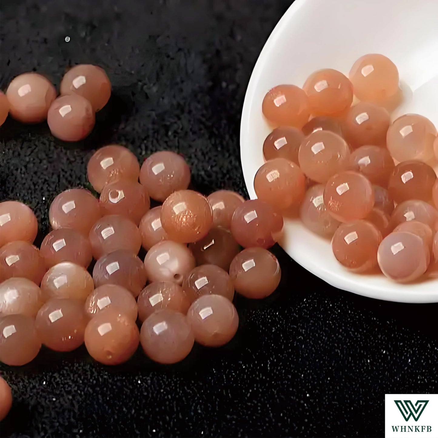 WHNKFB 8mm 50PCS Natural Peach Moonstone Round Beads, Smooth Polished Loose Gemstone Beads for Jewelry Making Craft - 4mm 6mm 8mm 10mm Options with Free Elastic Cord