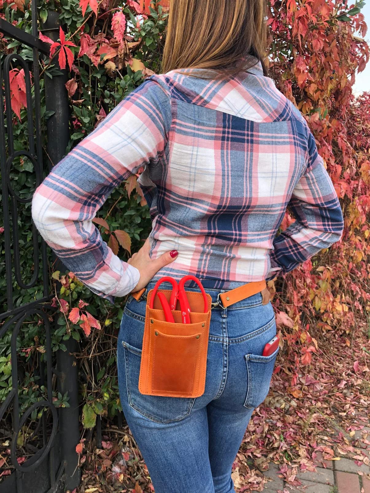 Leather Garden Tool Belt For Women - Orange Gardening Belt - Handmade Florist Tools - Gardner Belt - Best Gifts For Gardeners - Gardening Tool Belt - Florist Apron - Garden Belt For Women